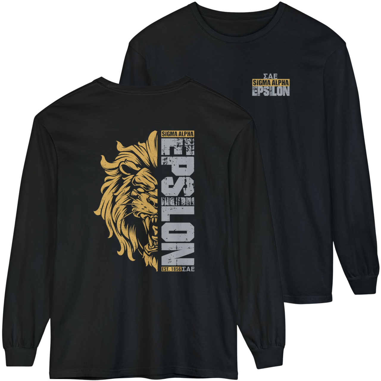 Black Sigma Alpha Epsilon Graphic Long Sleeve T-Shirt | Lion Hearted