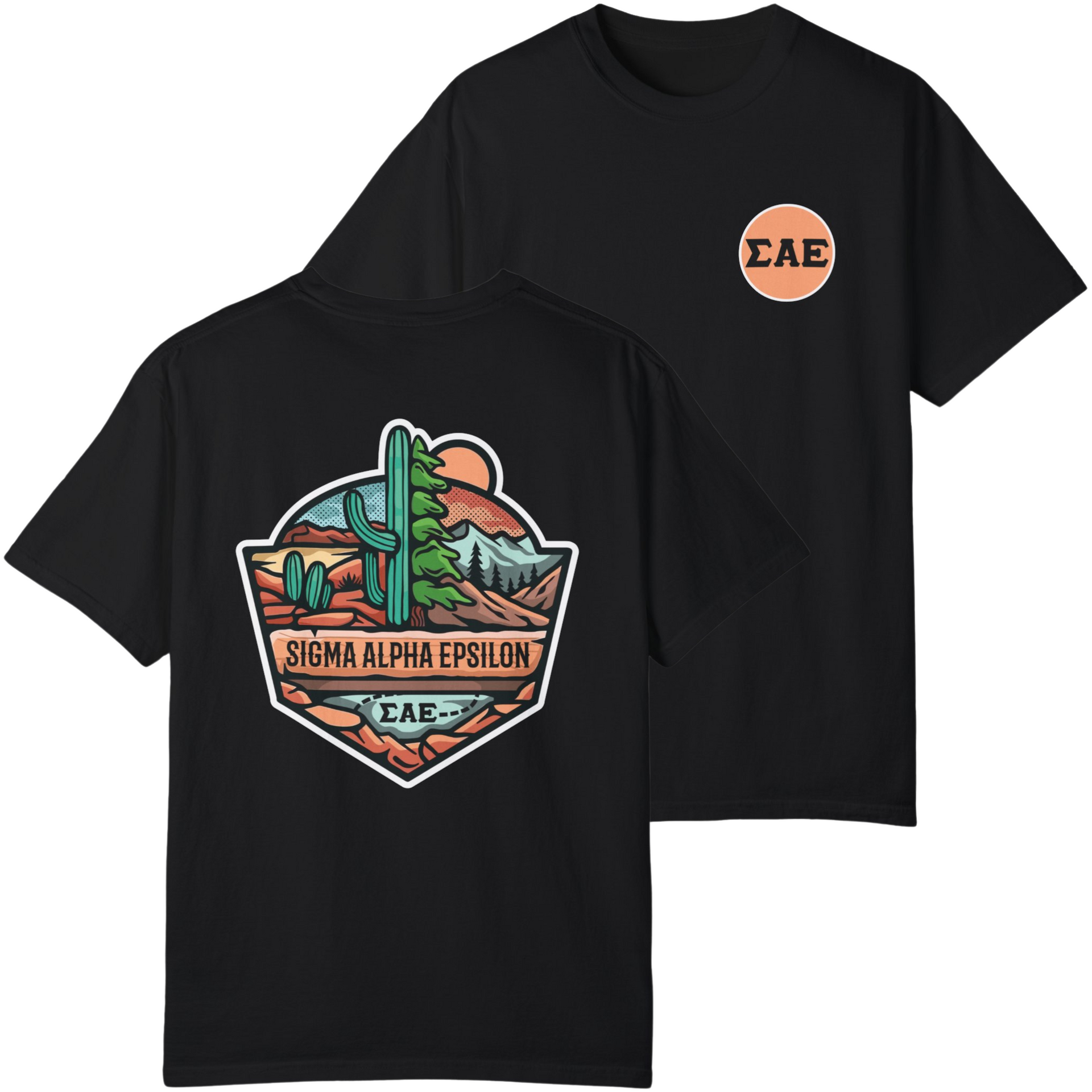 Black Sigma Alpha Epsilon Graphic T-Shirt | Desert Mountains