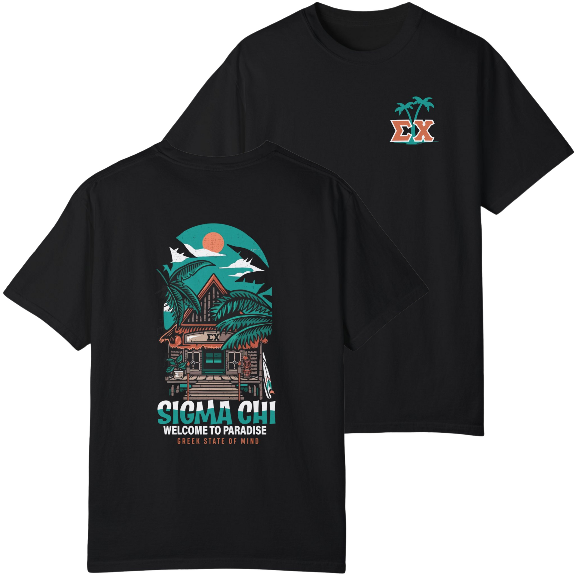 Black Sigma Chi Graphic T-Shirt | Welcome to Paradise