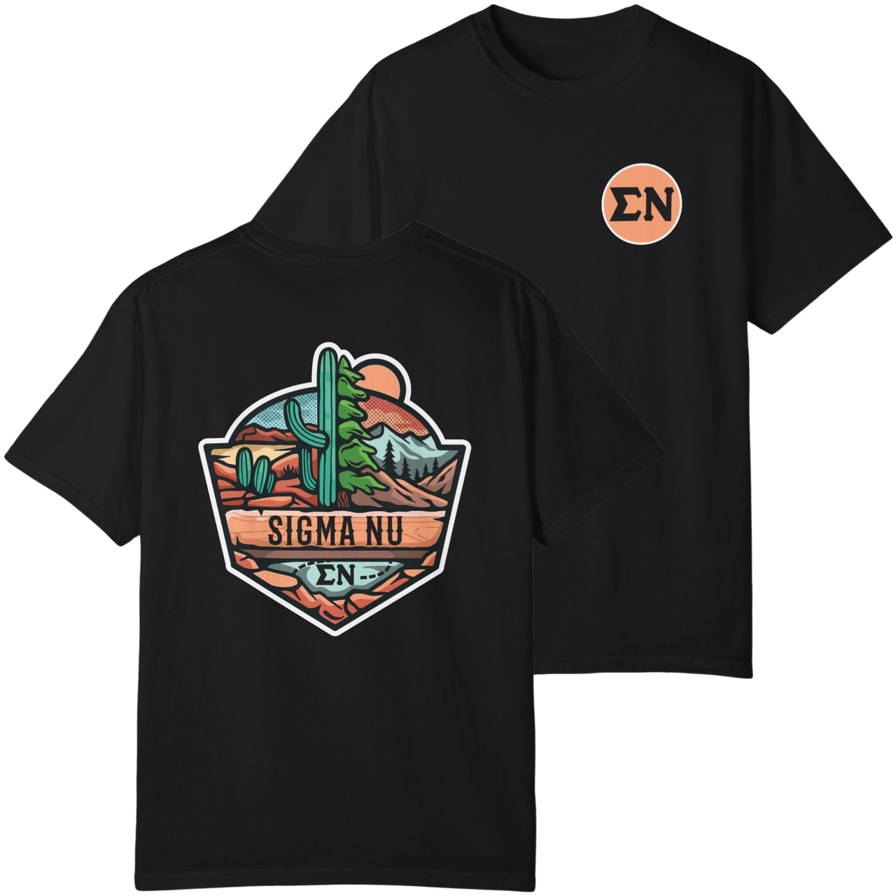 Black Sigma Nu Graphic T-Shirt | Desert Mountains
