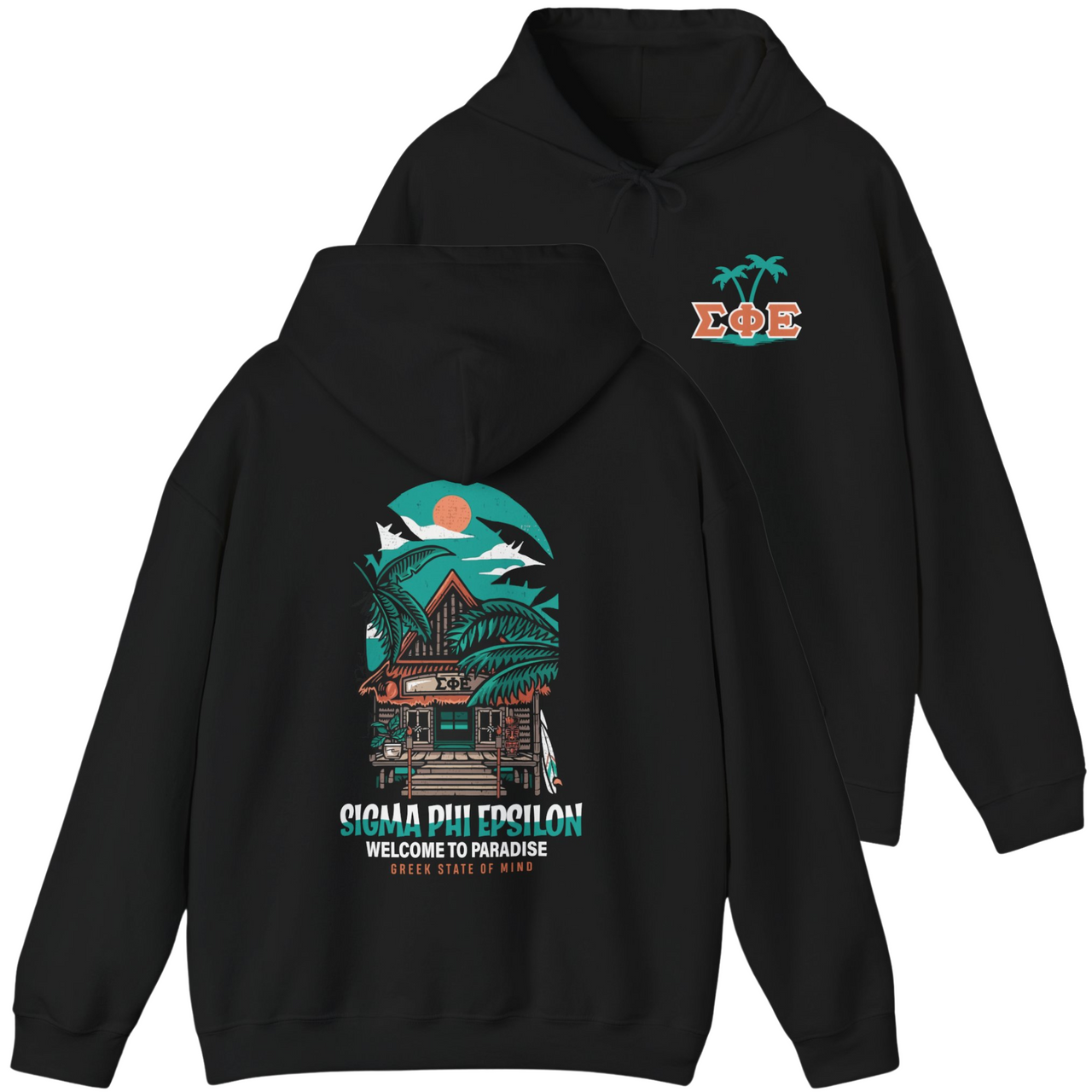 Black  Sigma Phi Epsilon Graphic Hoodie | Welcome to Paradise