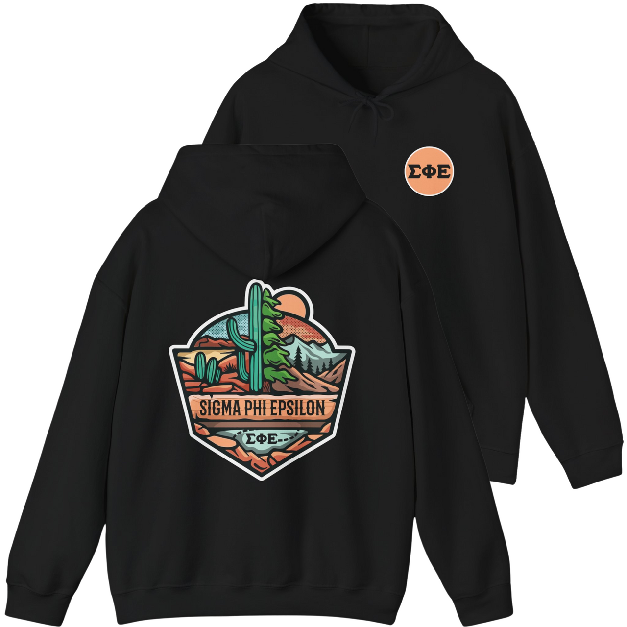 Black Sigma Phi Epsilon Graphic Hoodie | Desert Mountains