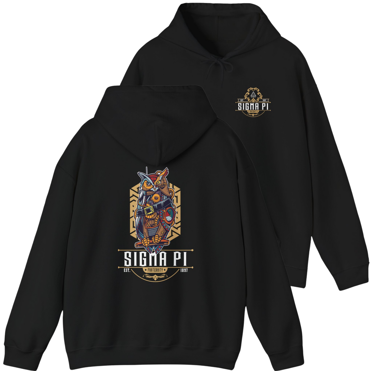 Black Sigma Pi Graphic Hoodie | Steampunk Owl