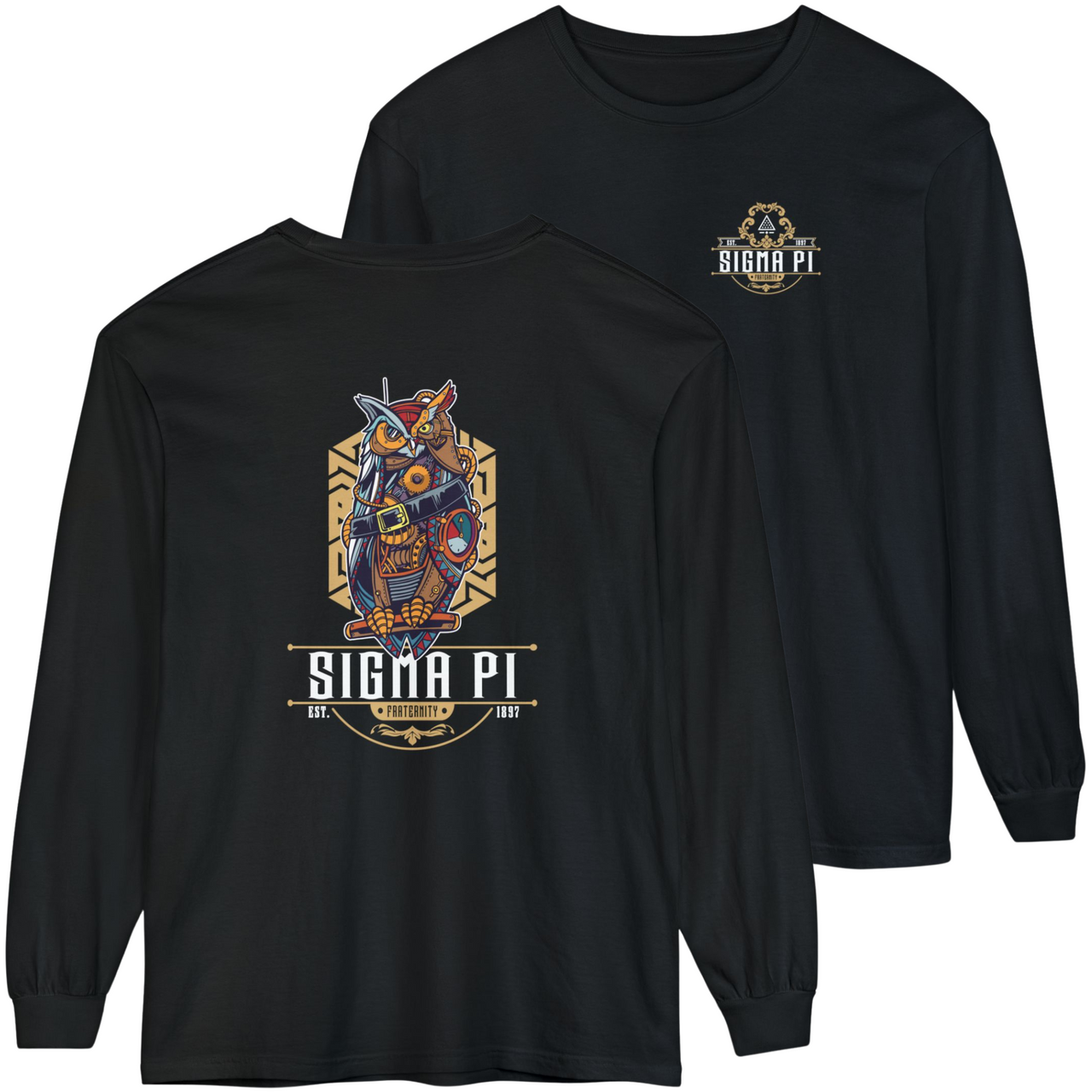Black Sigma Pi Graphic Long Sleeve | Steampunk Owl