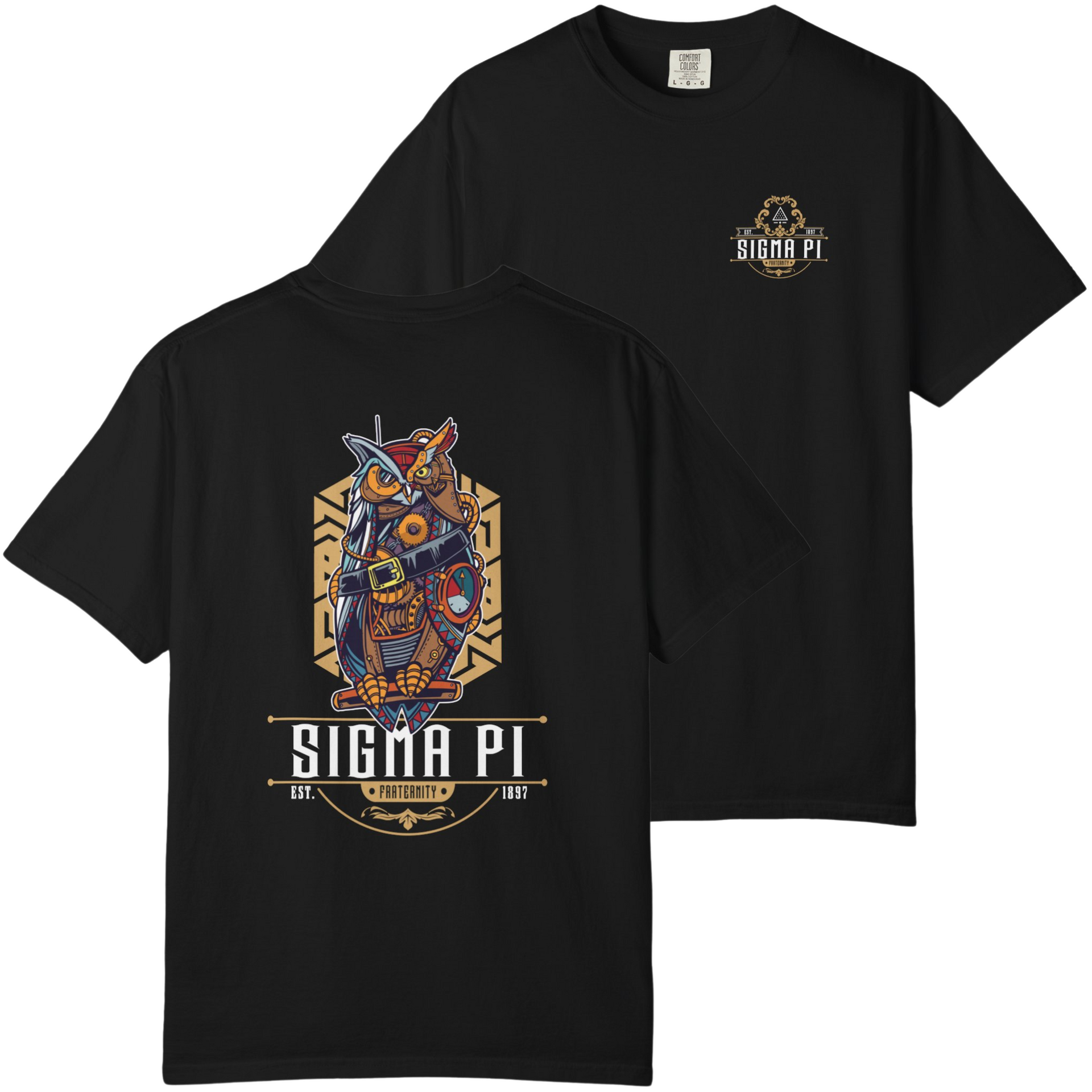 Black Sigma Pi Graphic T-Shirt | Comfort Colors | Steampunk Owl