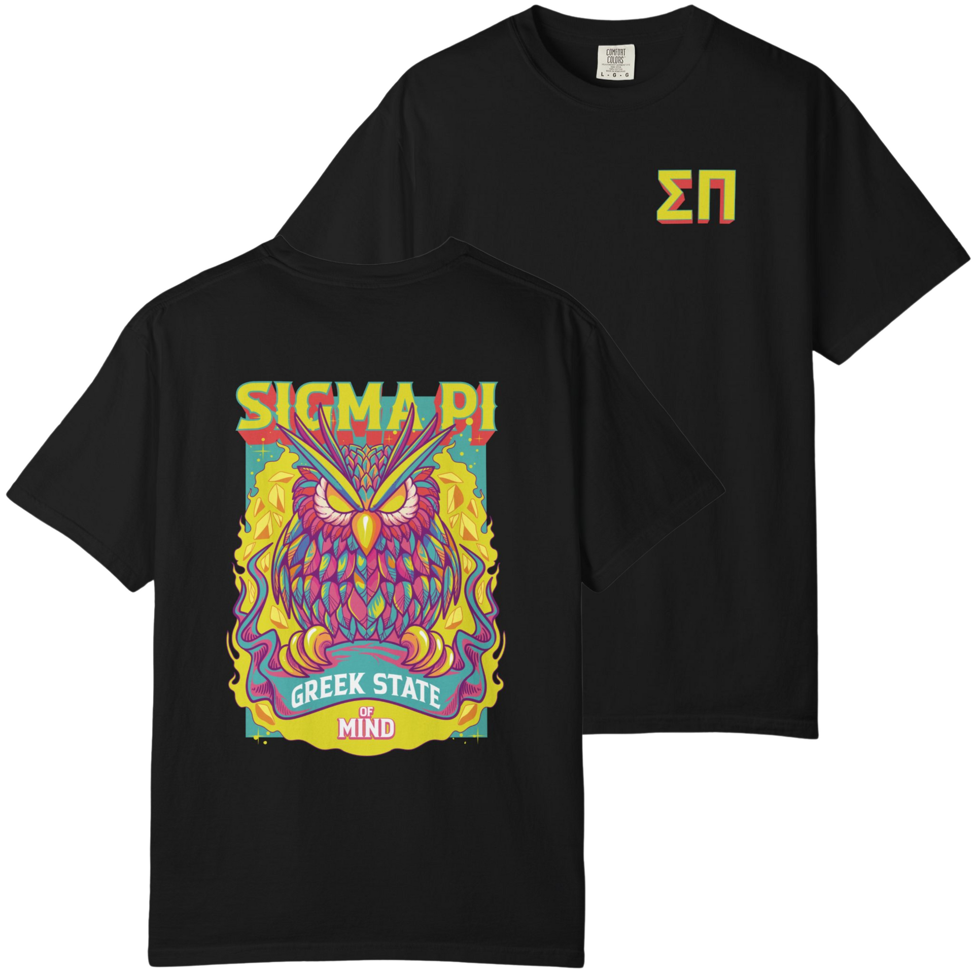 Black Sigma Pi Graphic T-Shirt | Woodstock Owl