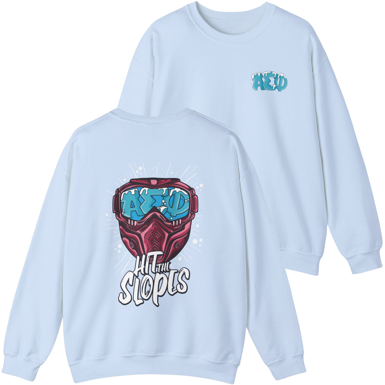 Blue Alpha Sigma Phi Graphic Crewneck Sweatshirt | Hit the Slopes