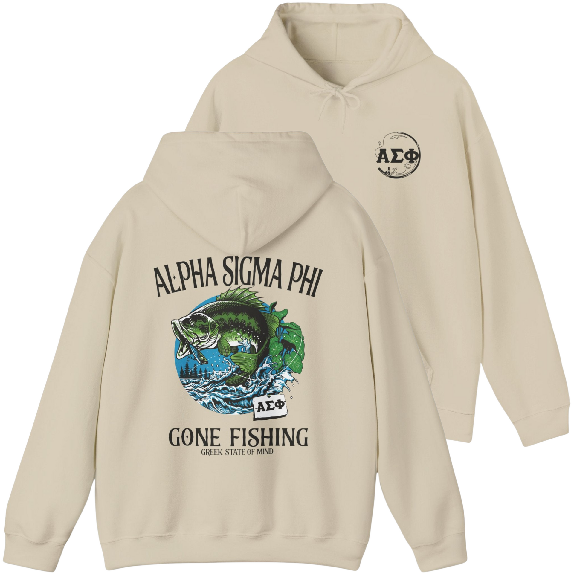 Brown Alpha Sigma Phi Graphic Hoodie | Gone Fishing