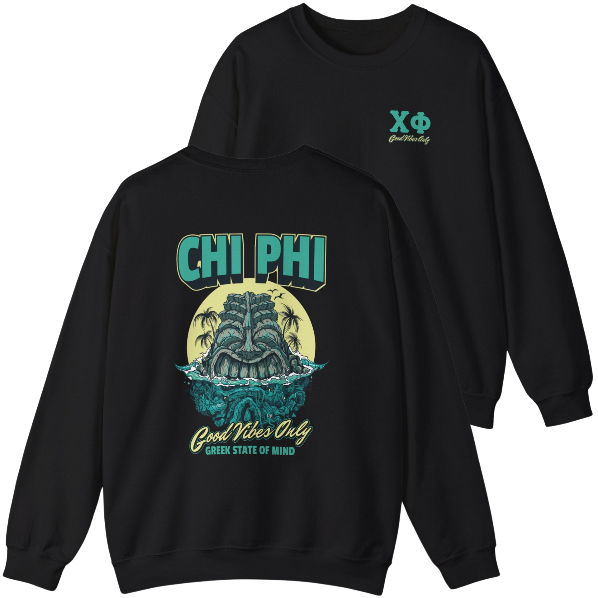 black Chi Phi Graphic Crewneck Sweatshirt | Good Vibes Only