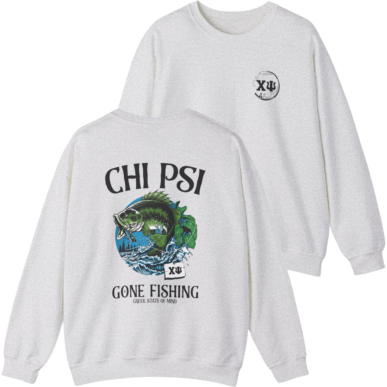Chi Psi Graphic Crewneck Sweatshirt | Gone Fishing