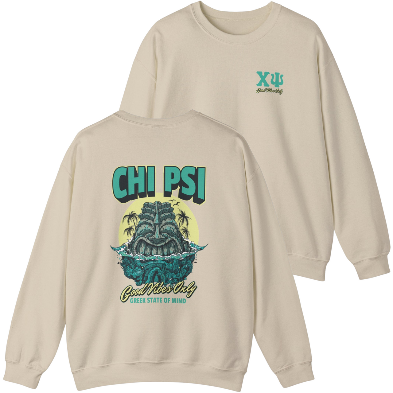 ivory Chi Psi Graphic Crewneck Sweatshirt | Good Vibes Only