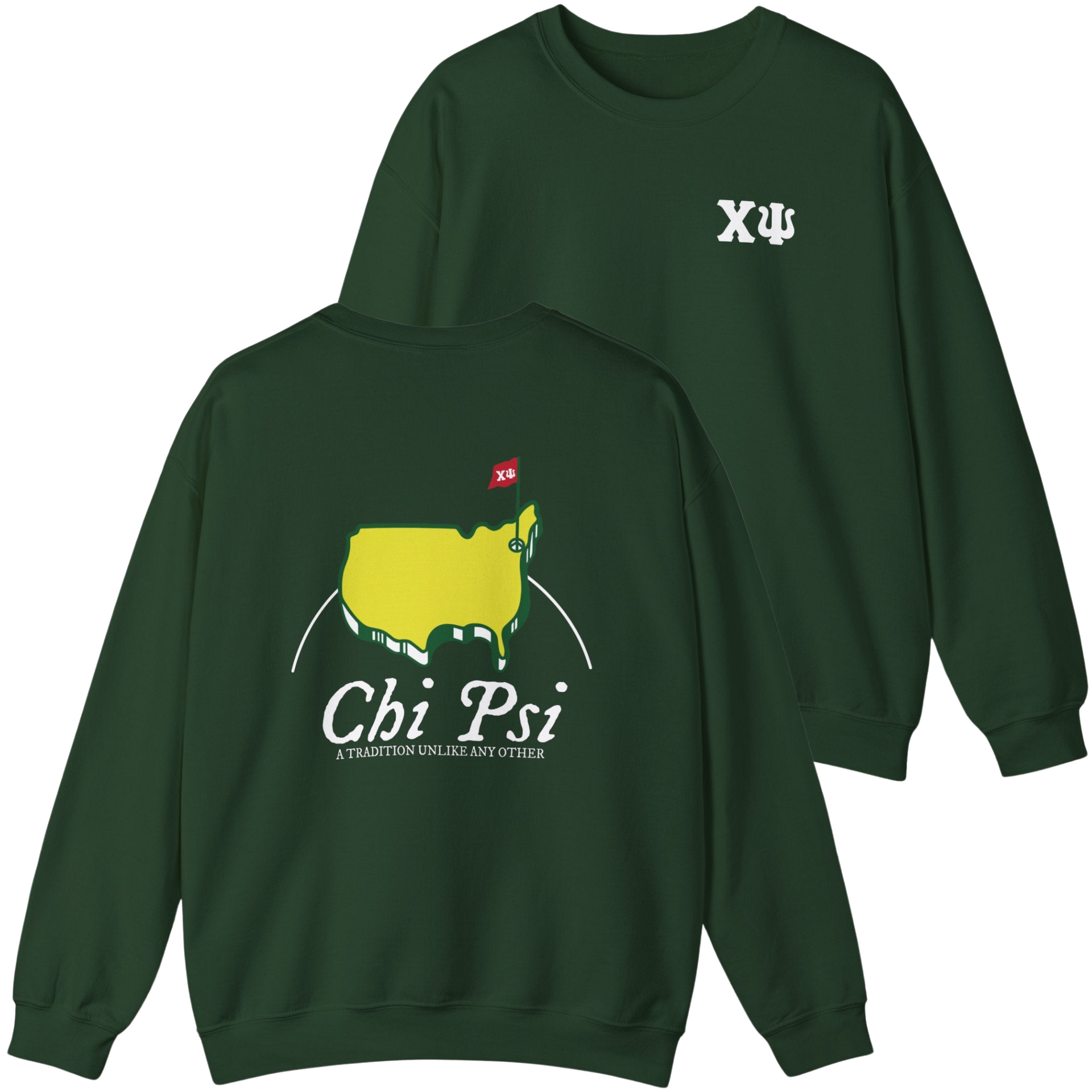 green Chi Psi Graphic Crewneck Sweatshirt | The Masters