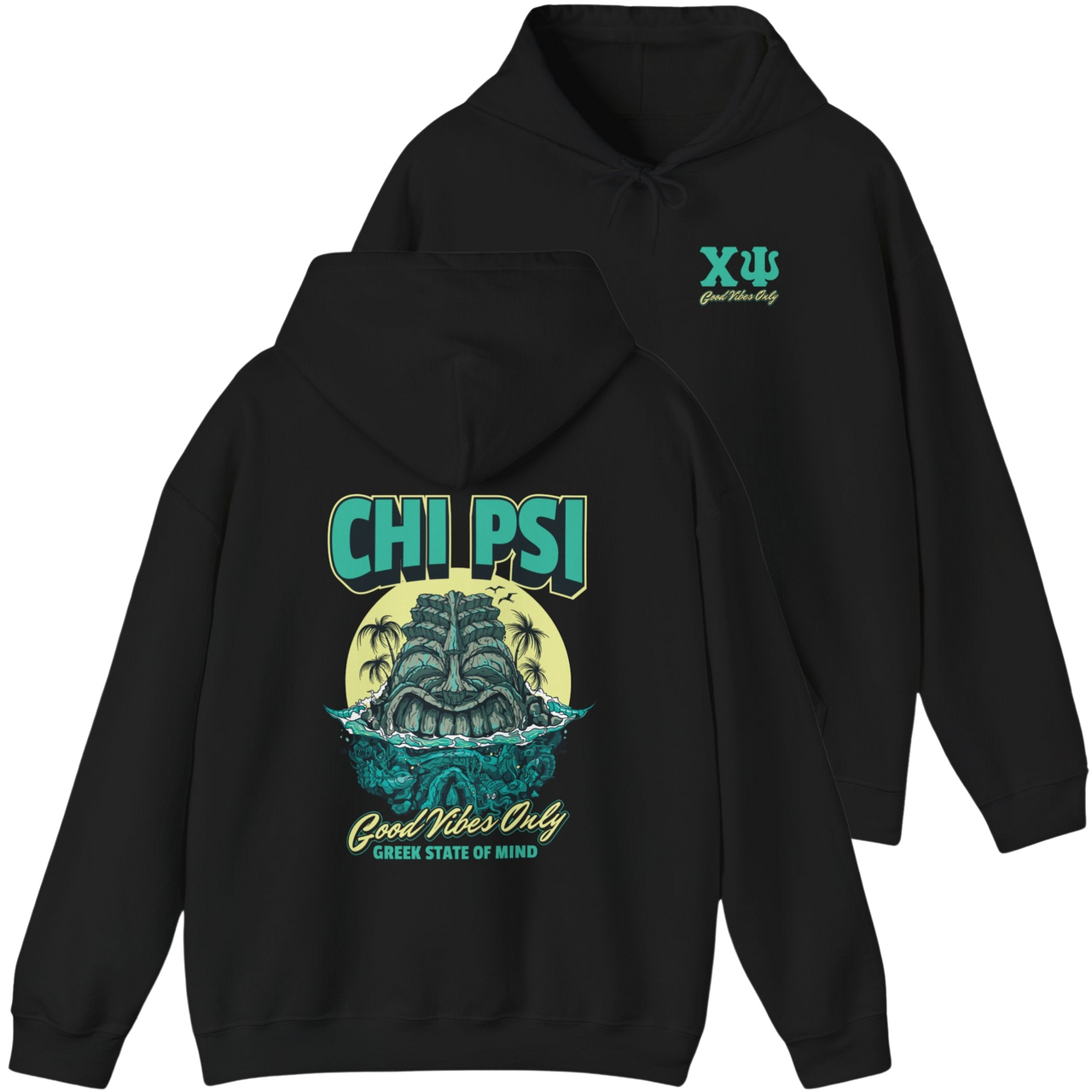 black Chi Psi Graphic Hoodie | Good Vibes Only