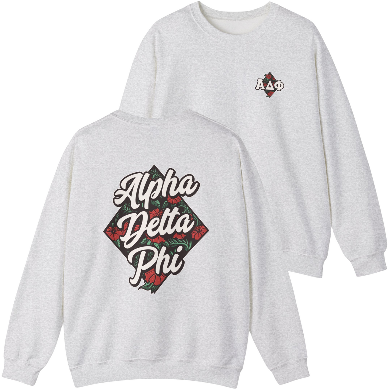 Grey Alpha Delta Phi Graphic Crewneck Sweatshirt | Aloha