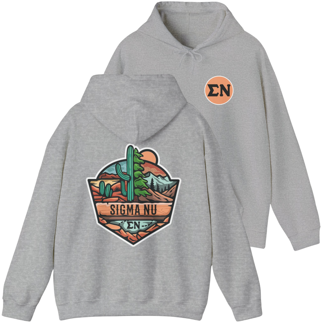 Grey Sigma Nu Graphic Hoodie | Desert Mountains