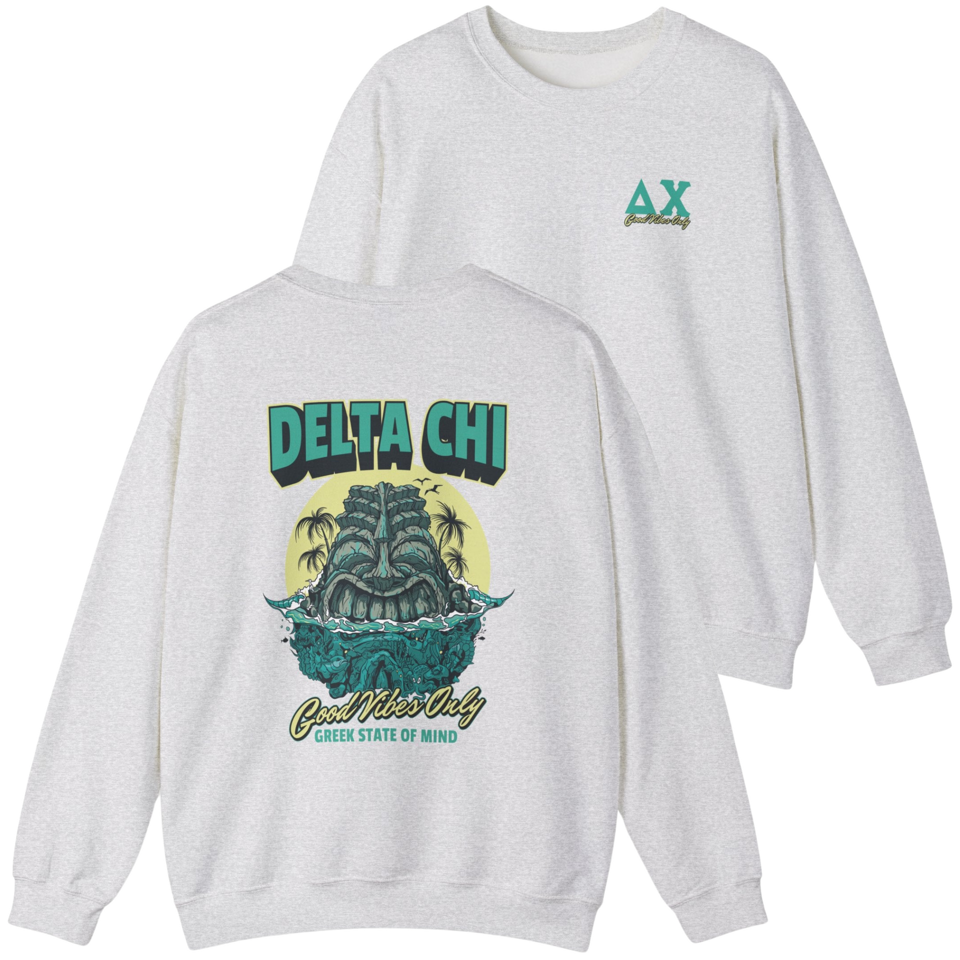 Ash Delta Chi Graphic Crewneck Sweatshirt | Good Vibes Only