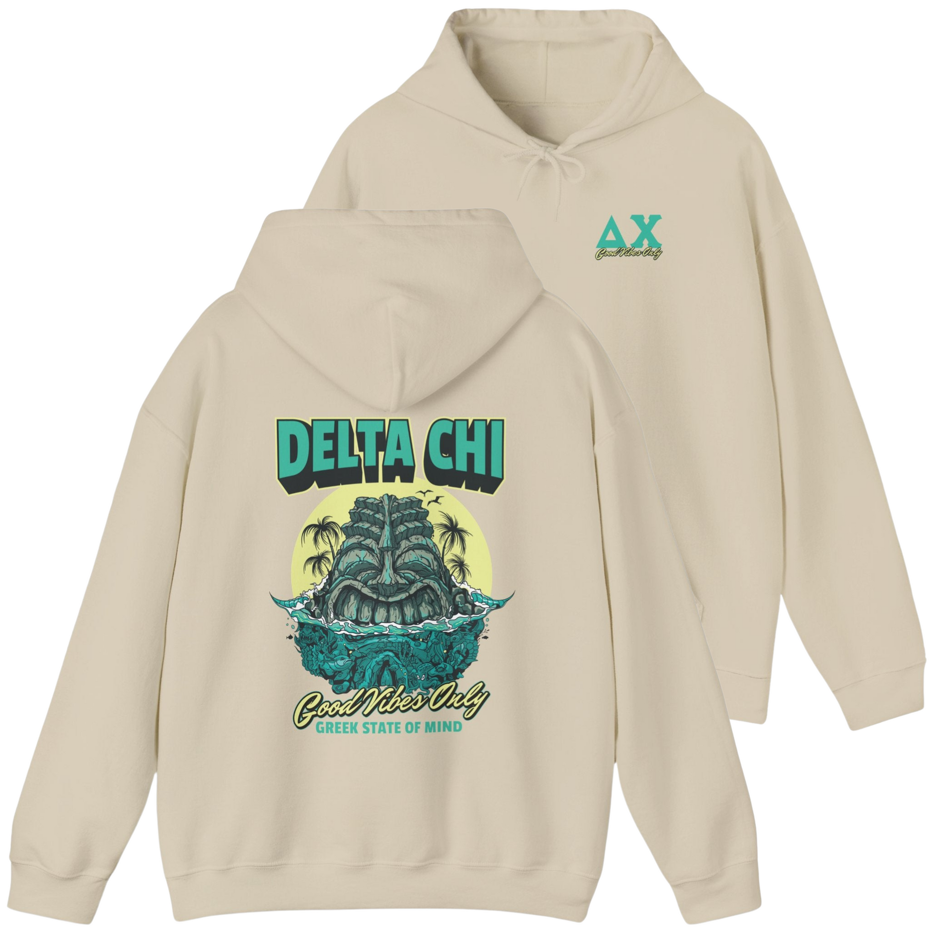 ivory Delta Chi Graphic Hoodie | Good Vibes Only