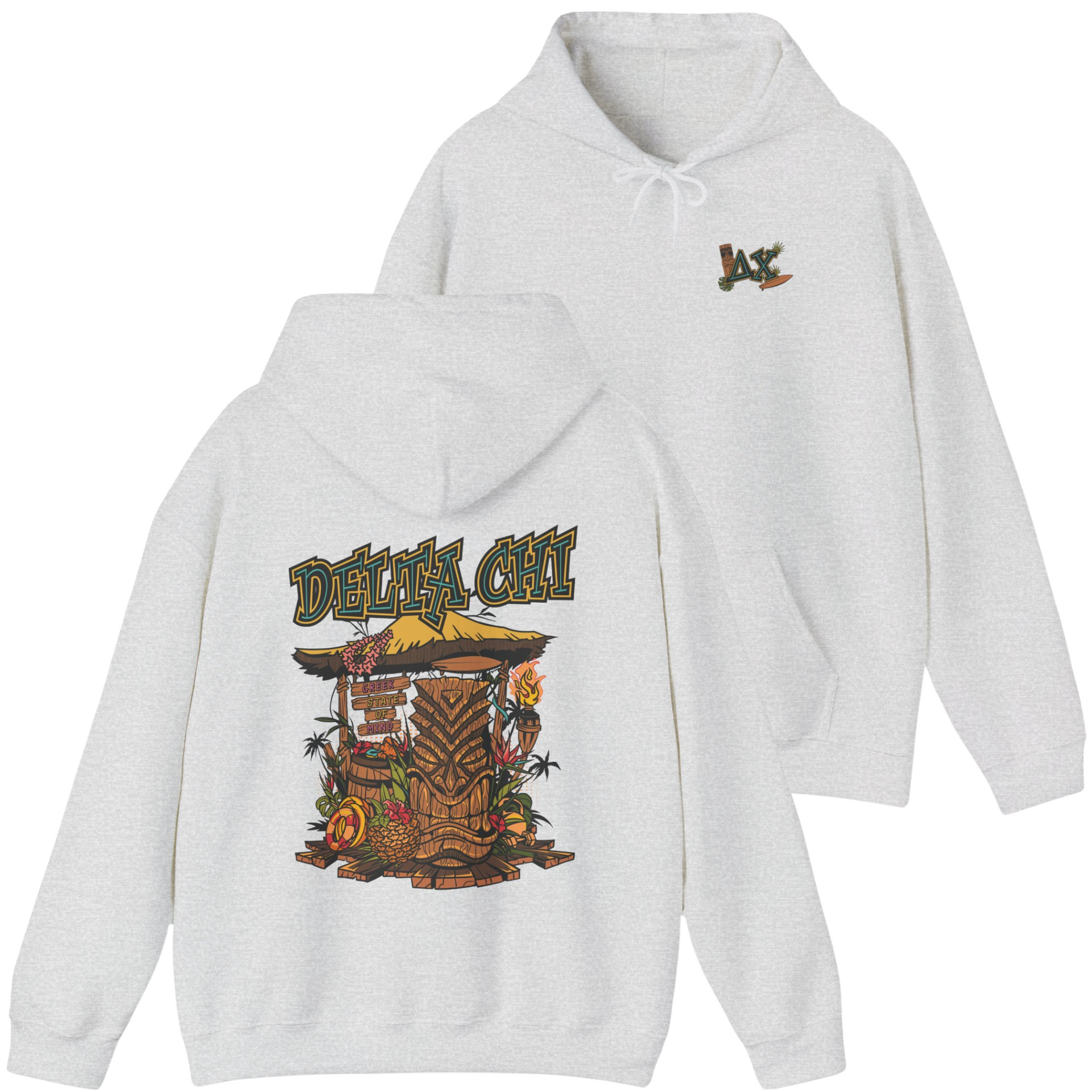 grey Delta Chi Graphic Hoodie | Tiki Time