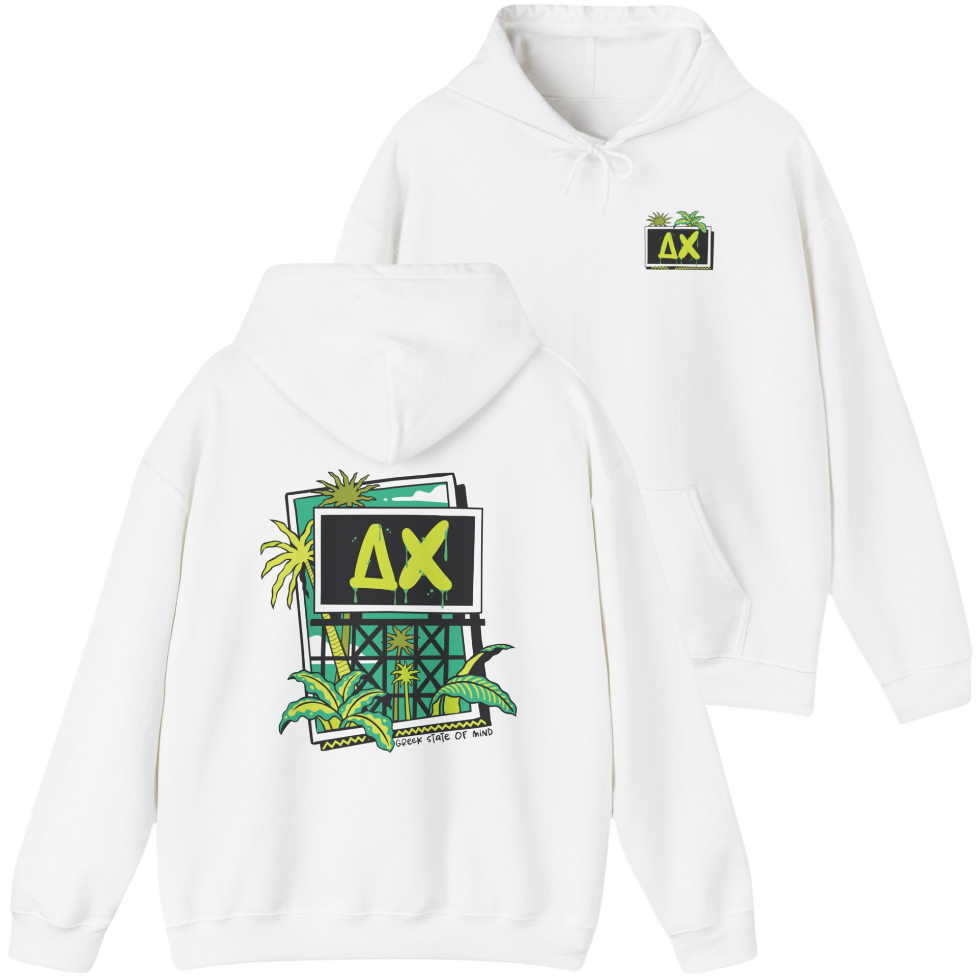 white Delta Chi Graphic Hoodie | Tropical Billboard