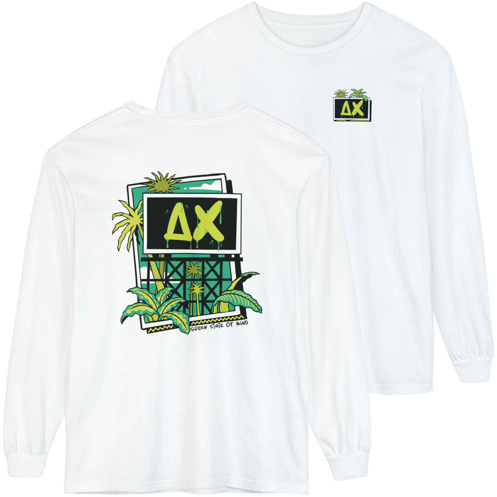 white Delta Chi Graphic Long Sleeve | Tropical Billboard