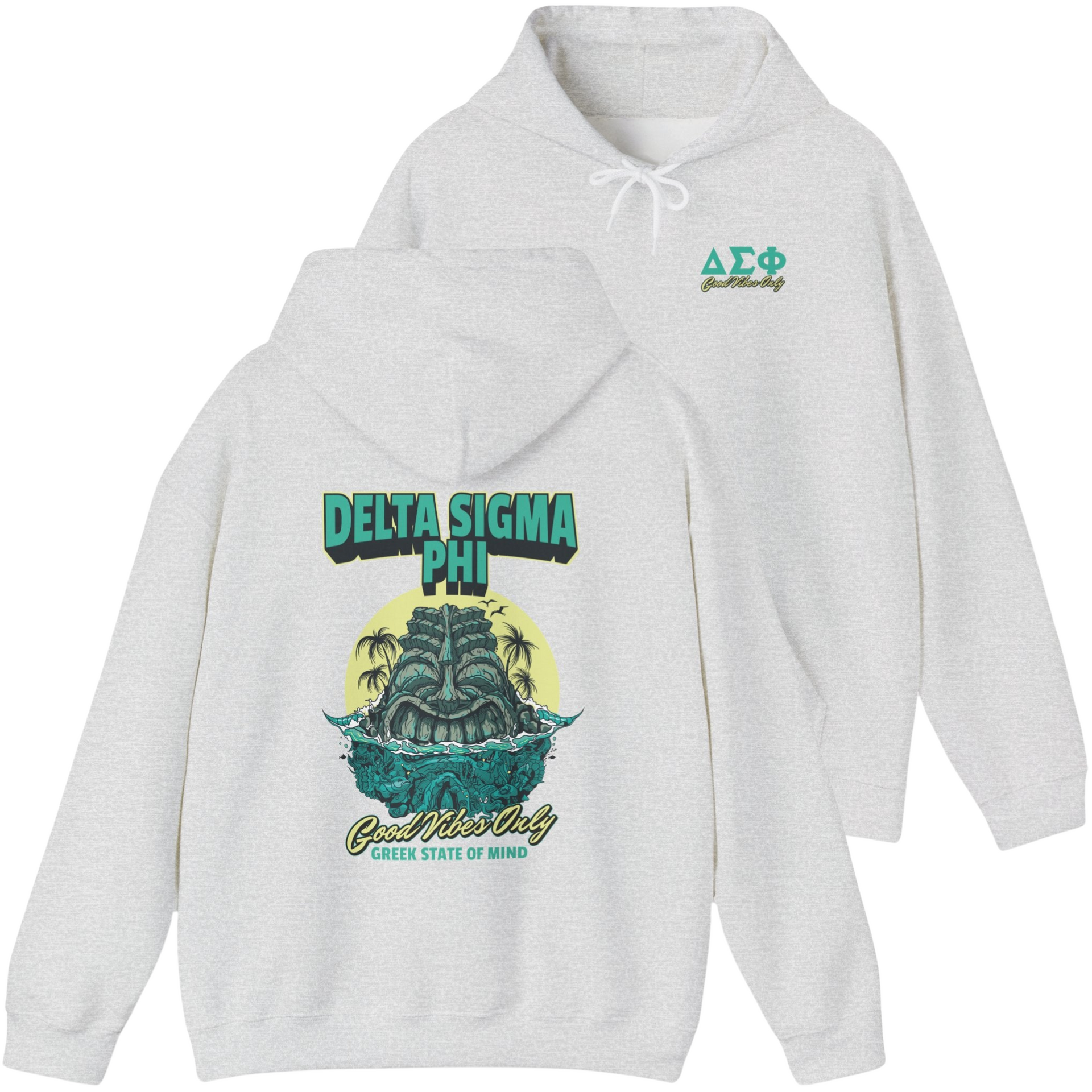 grey Delta Sigma Phi Graphic Hoodie | Good Vibes Only