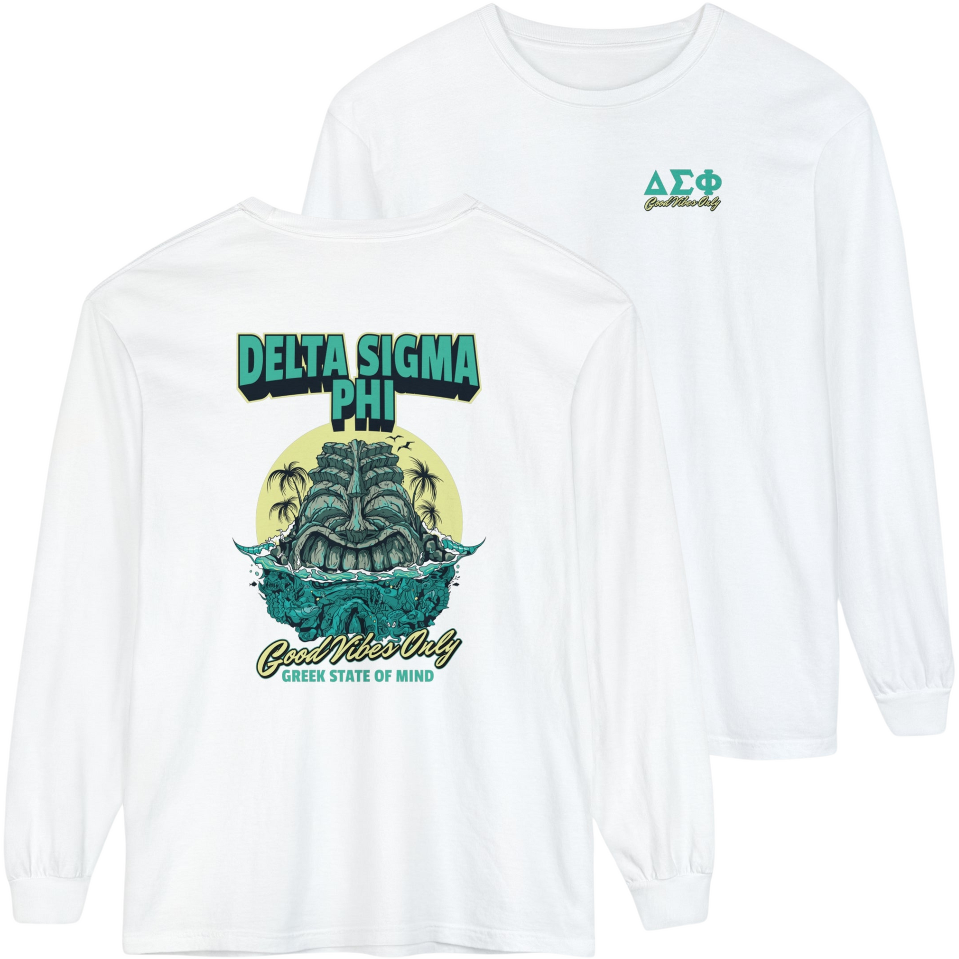 white Delta Sigma Phi Graphic Long Sleeve | Good Vibes Only