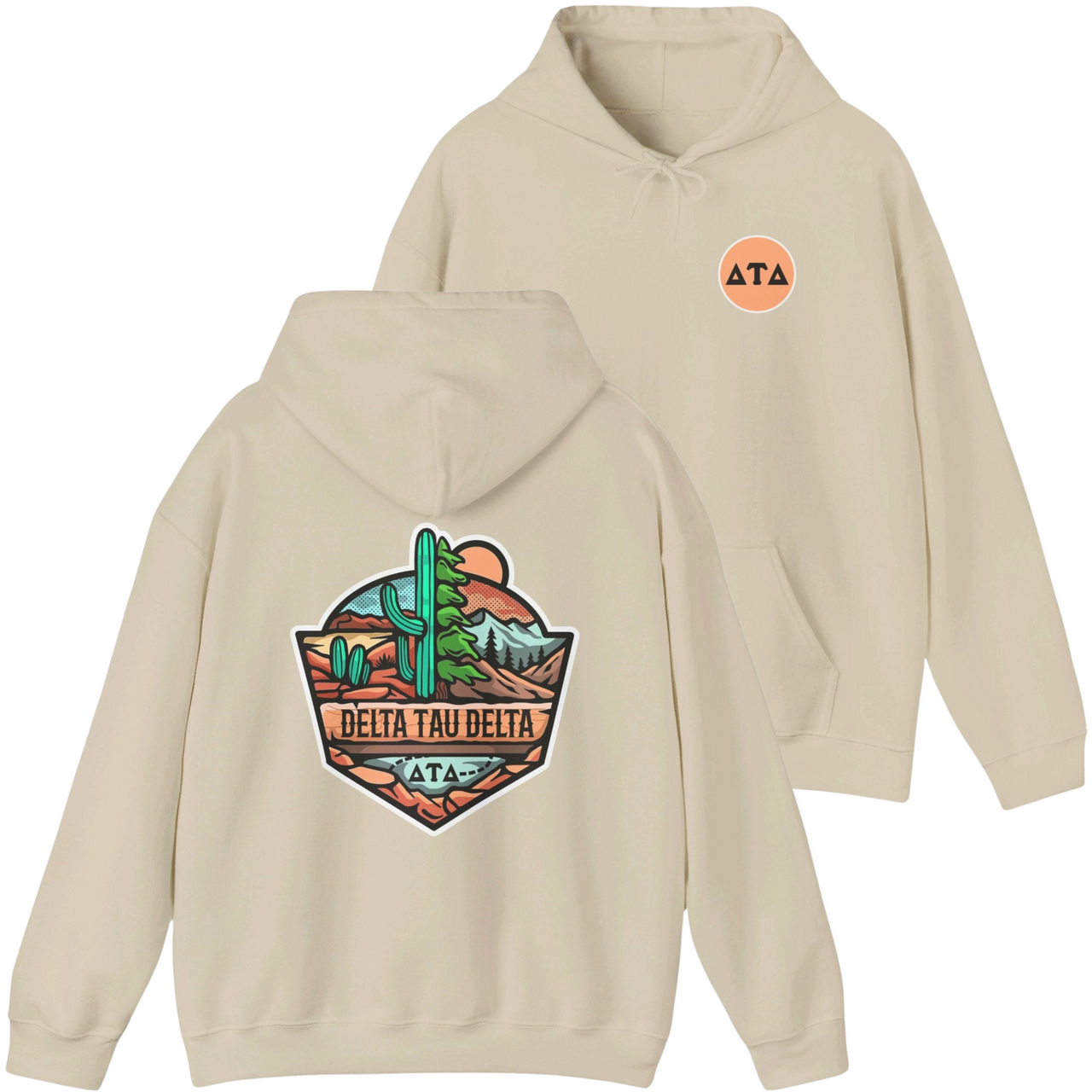 Ivory Delta Tau Delta Graphic Hoodie | Desert Mountains