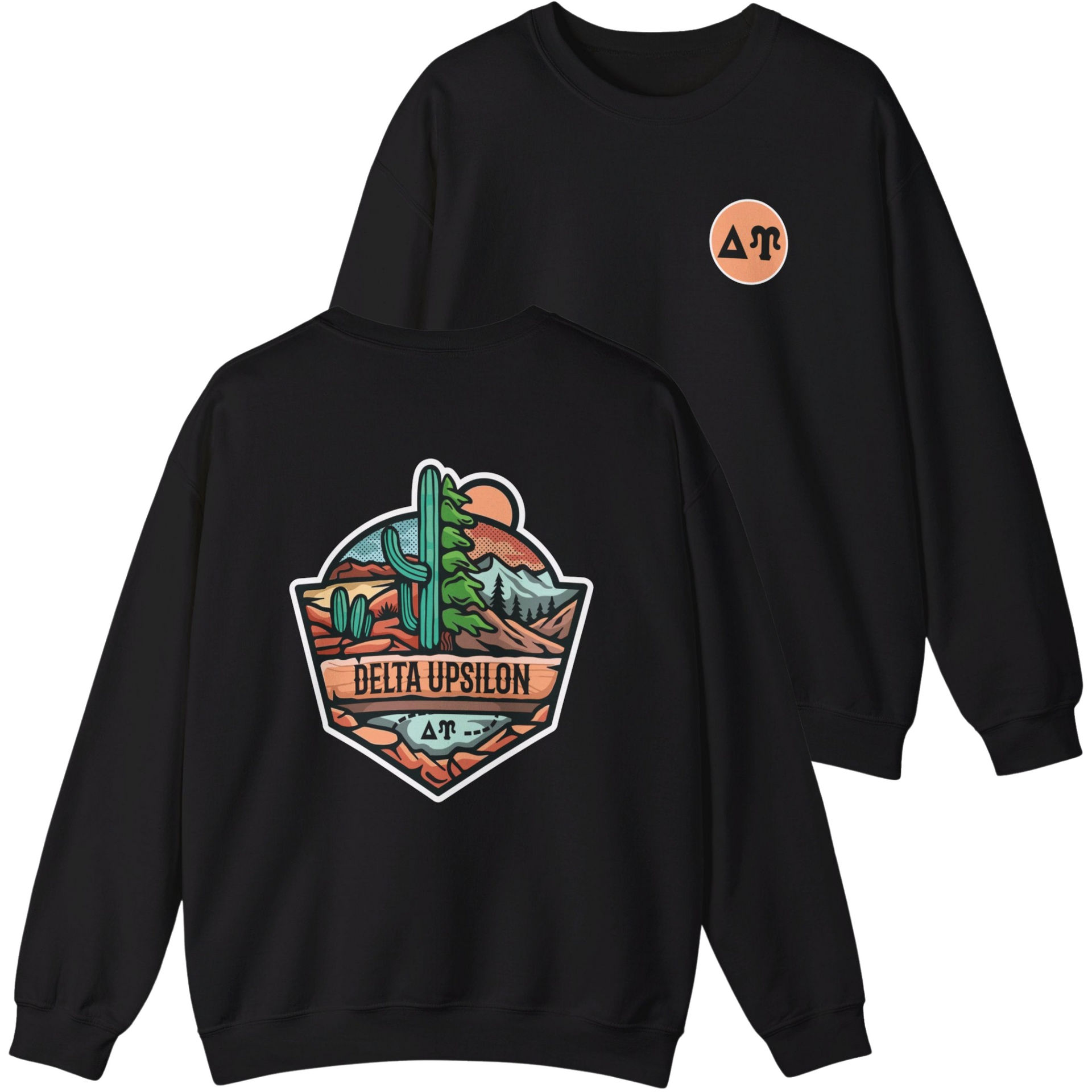 black Delta Upsilon Graphic Crewneck Sweatshirt | Desert Mountains