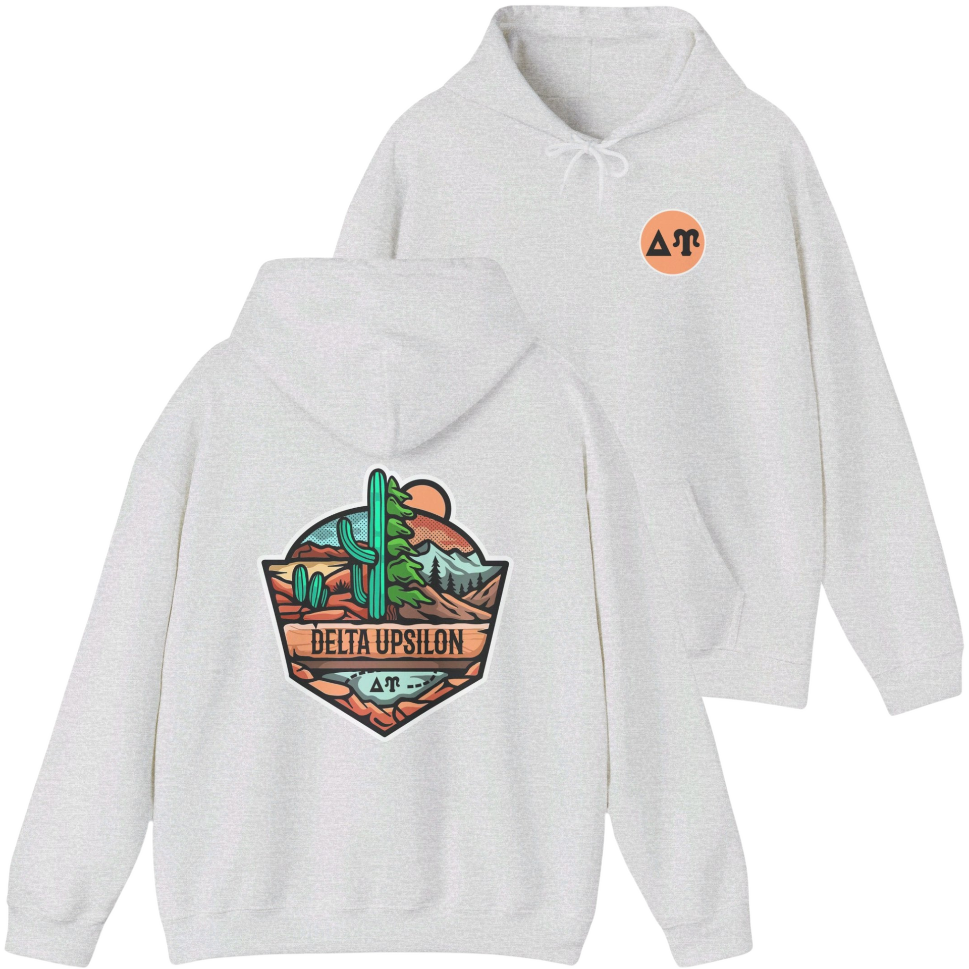 grey Delta Upsilon Graphic Hoodie | Desert Mountains