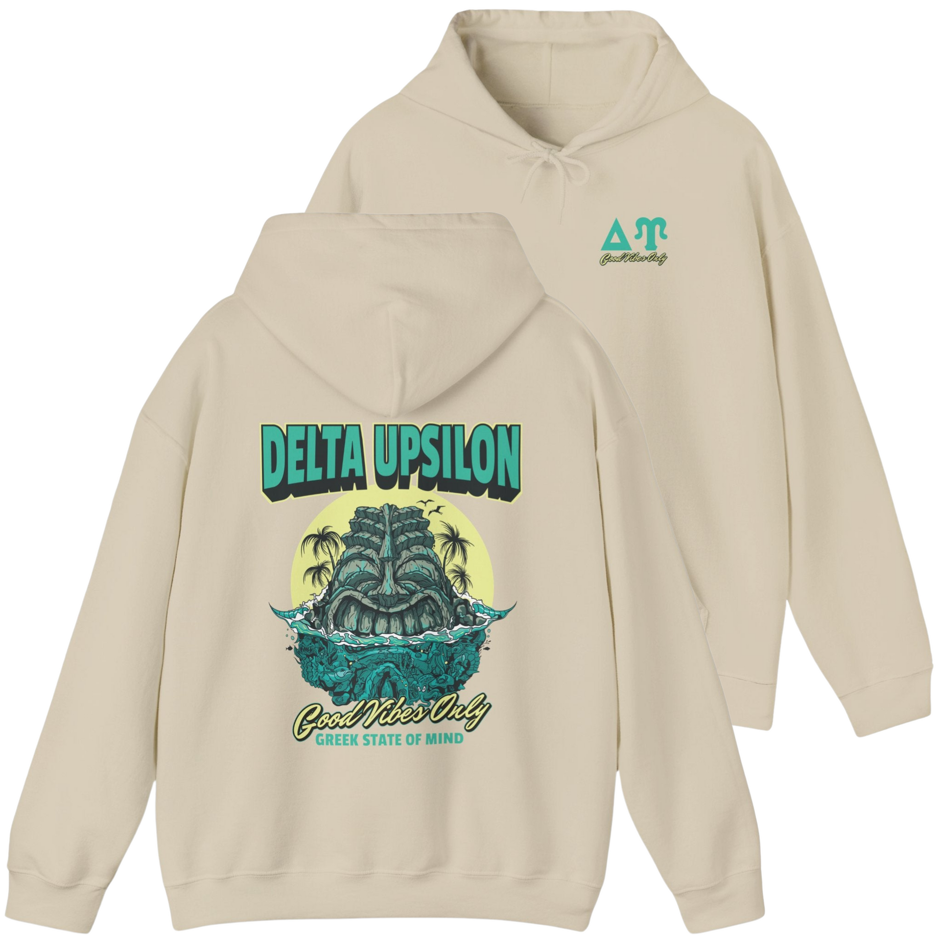 ivory Delta Upsilon Graphic Hoodie | Good Vibes Only