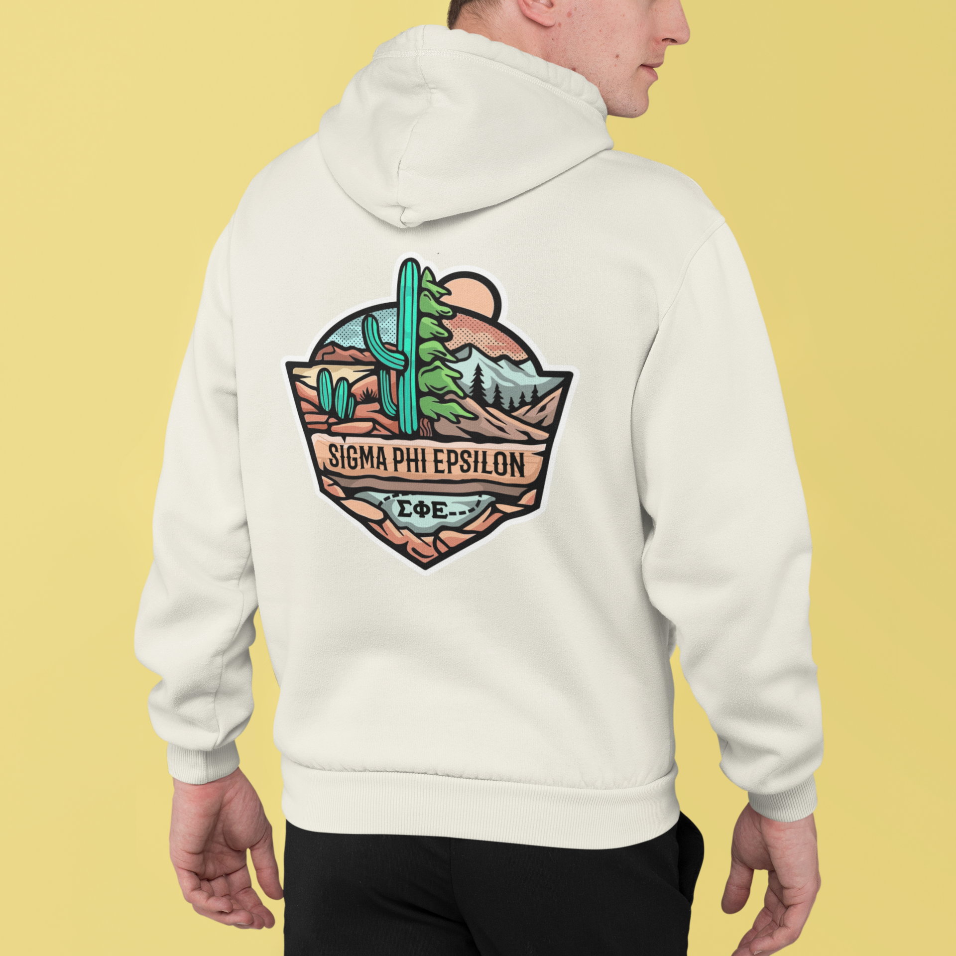 Sigma Phi Epsilon Graphic Hoodie | Desert Mountains | SigEp Clothing - Campus Apparel model 