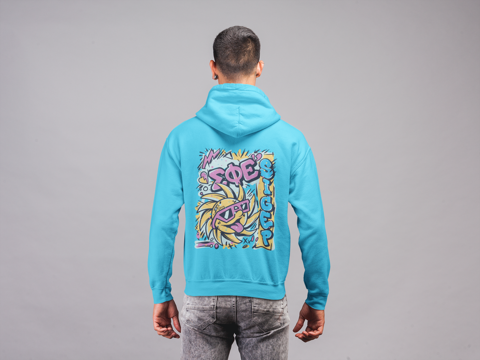 Sigma Phi Epsilon Graphic Hoodie | Fun in the Sun | SigEp Clothing - Campus Apparel back model 