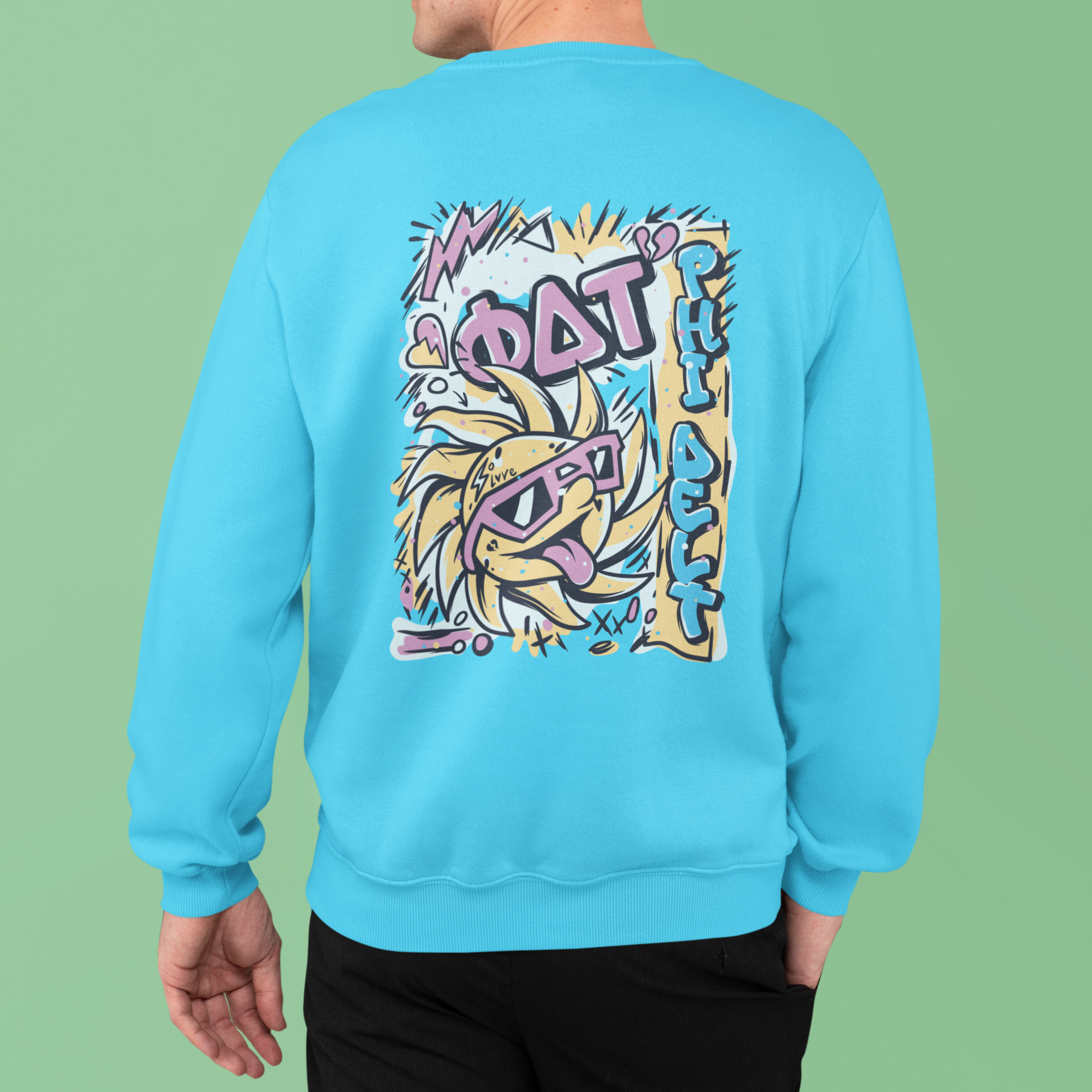 turquoise Phi Delta Theta Graphic Hoodie | Fun in the Sun | phi delta theta fraternity greek apparel model 