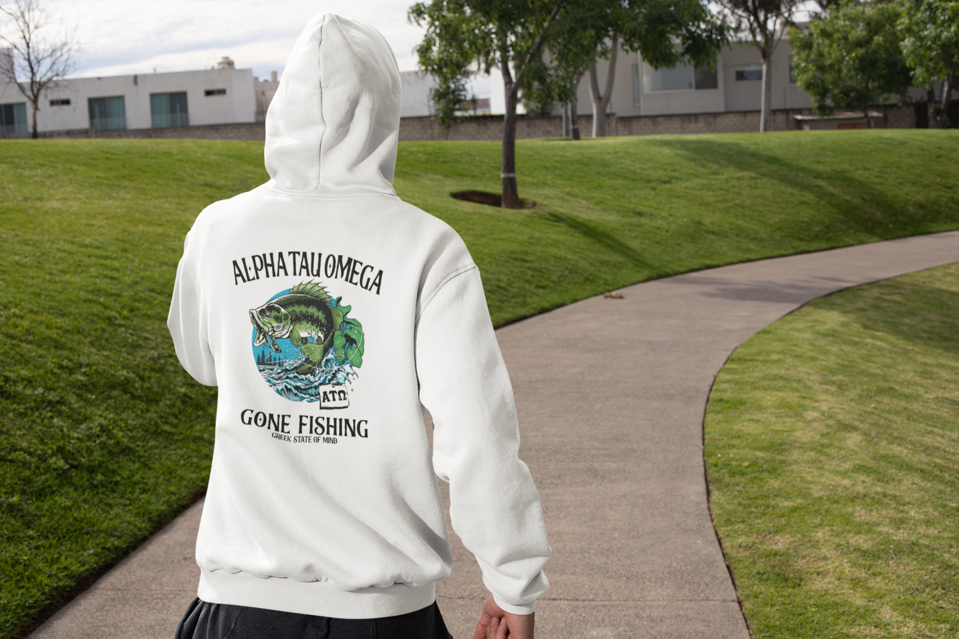 Alpha Tau Omega Graphic Hoodie | Gone Fishing | Alpha Tau Omega Fraternity Merch model 