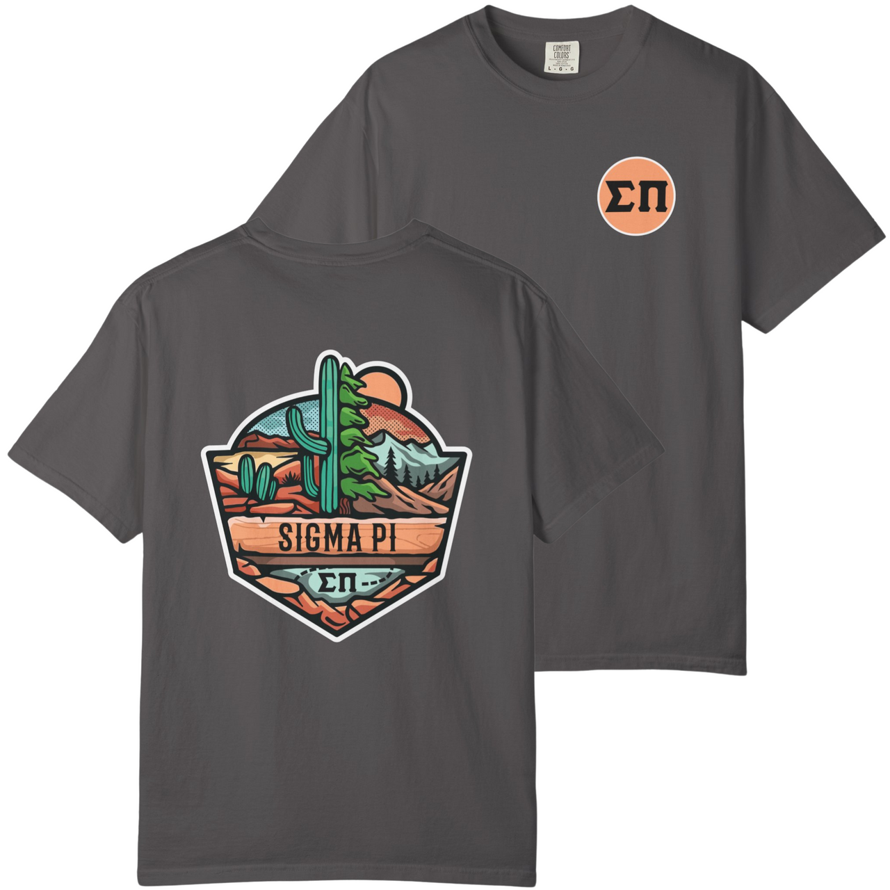 Grey Sigma Pi Graphic T-Shirt | Desert Mountains