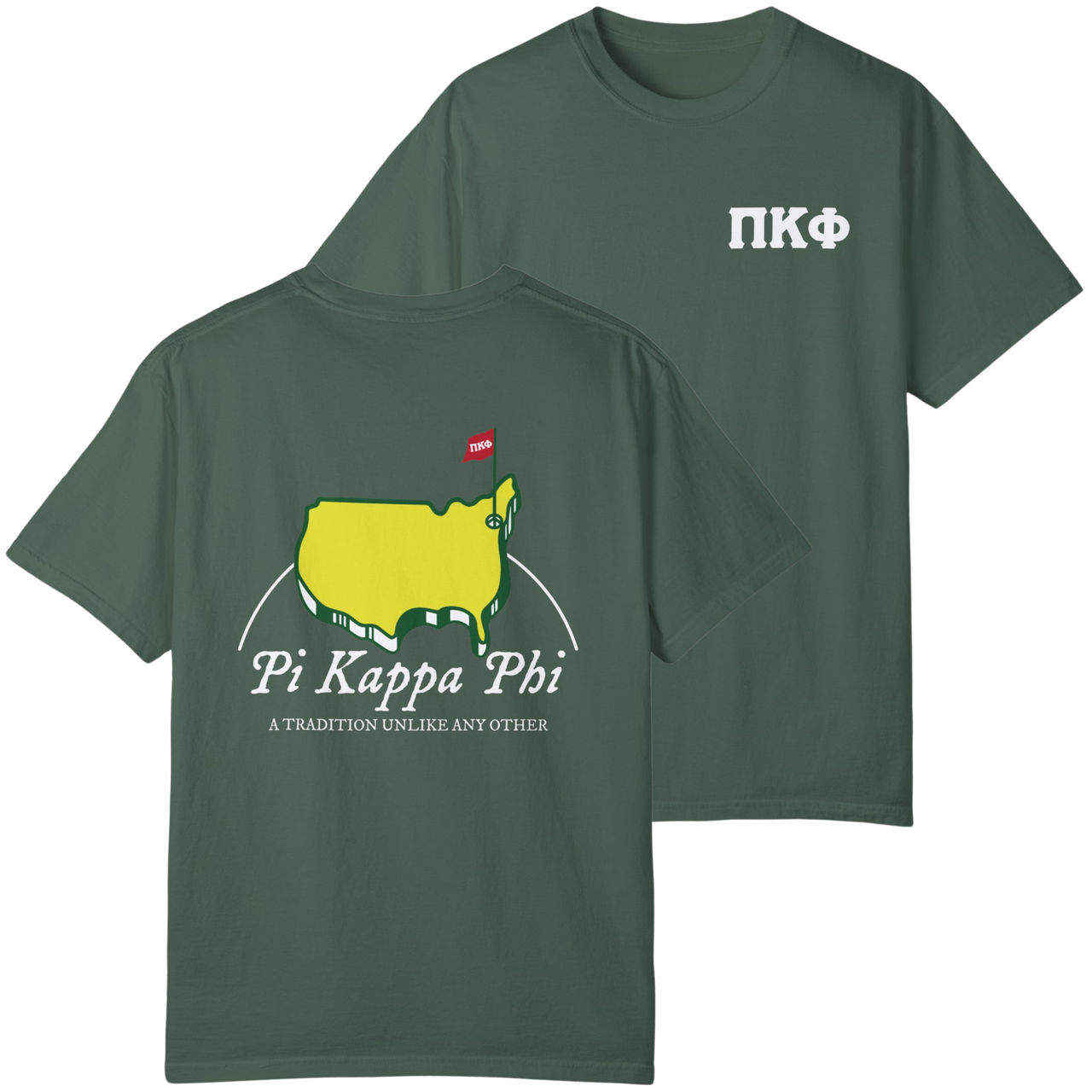 green Pi Kappa Phi Graphic T-Shirt | The Masters