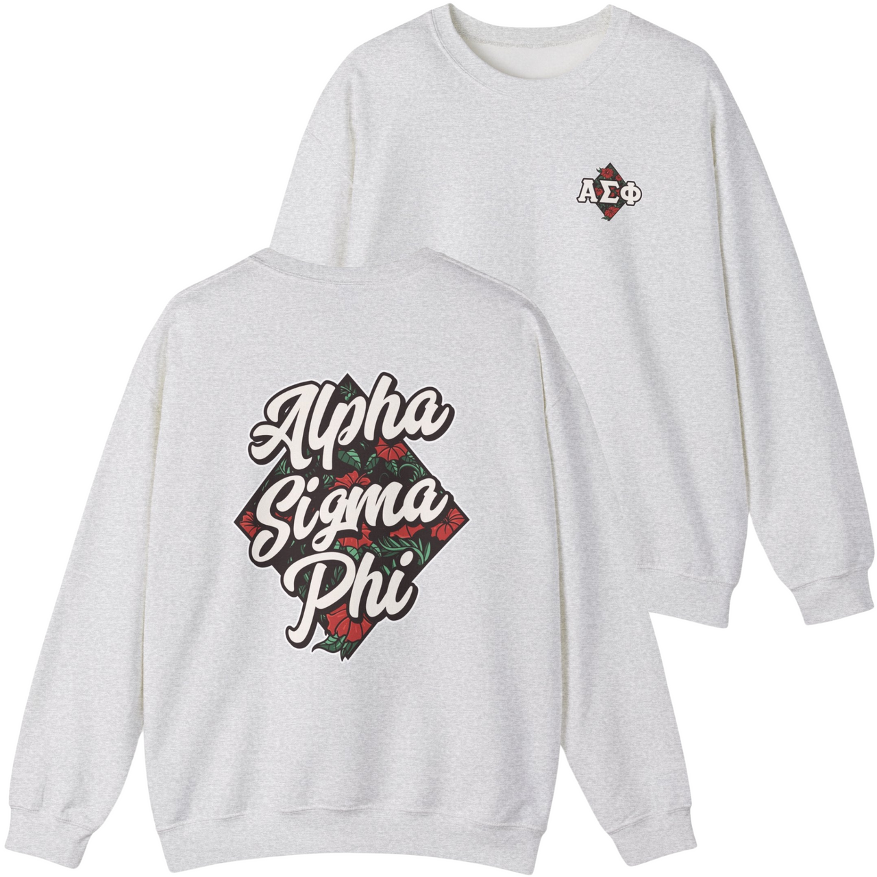 Grey Alpha Sigma Phi Graphic Crewneck Sweatshirt | Aloha