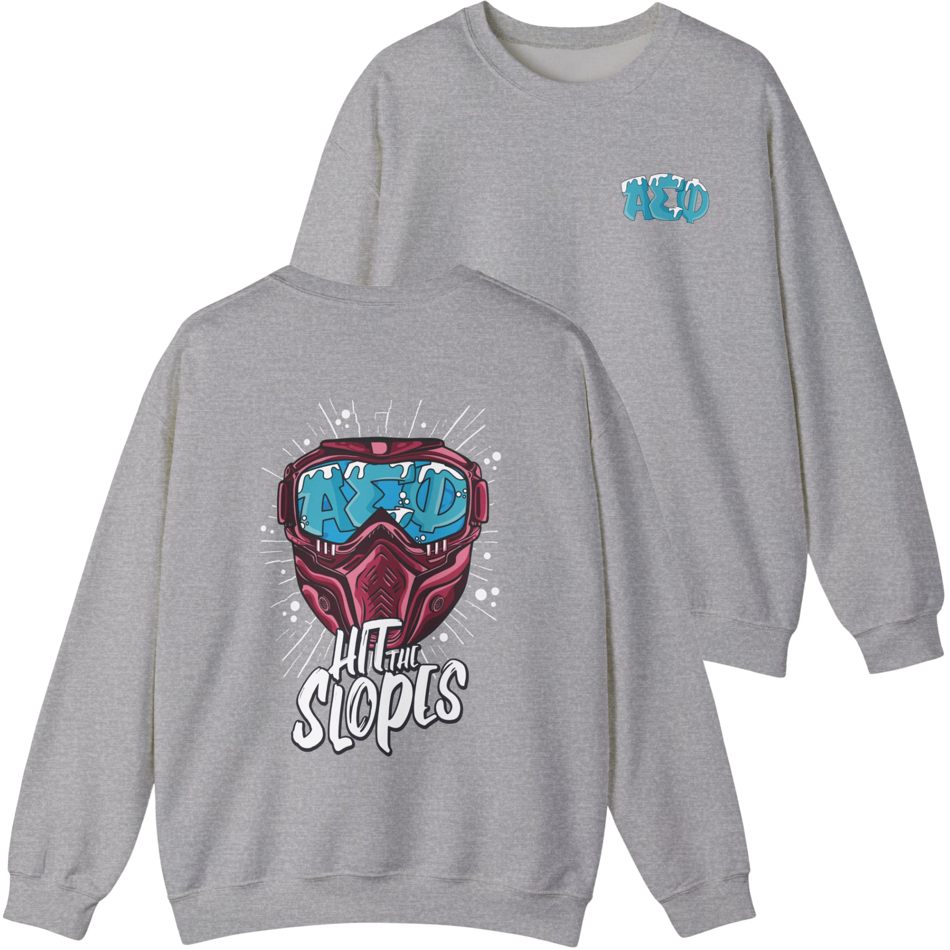 Grey Alpha Sigma Phi Graphic Crewneck Sweatshirt | Hit the Slopes