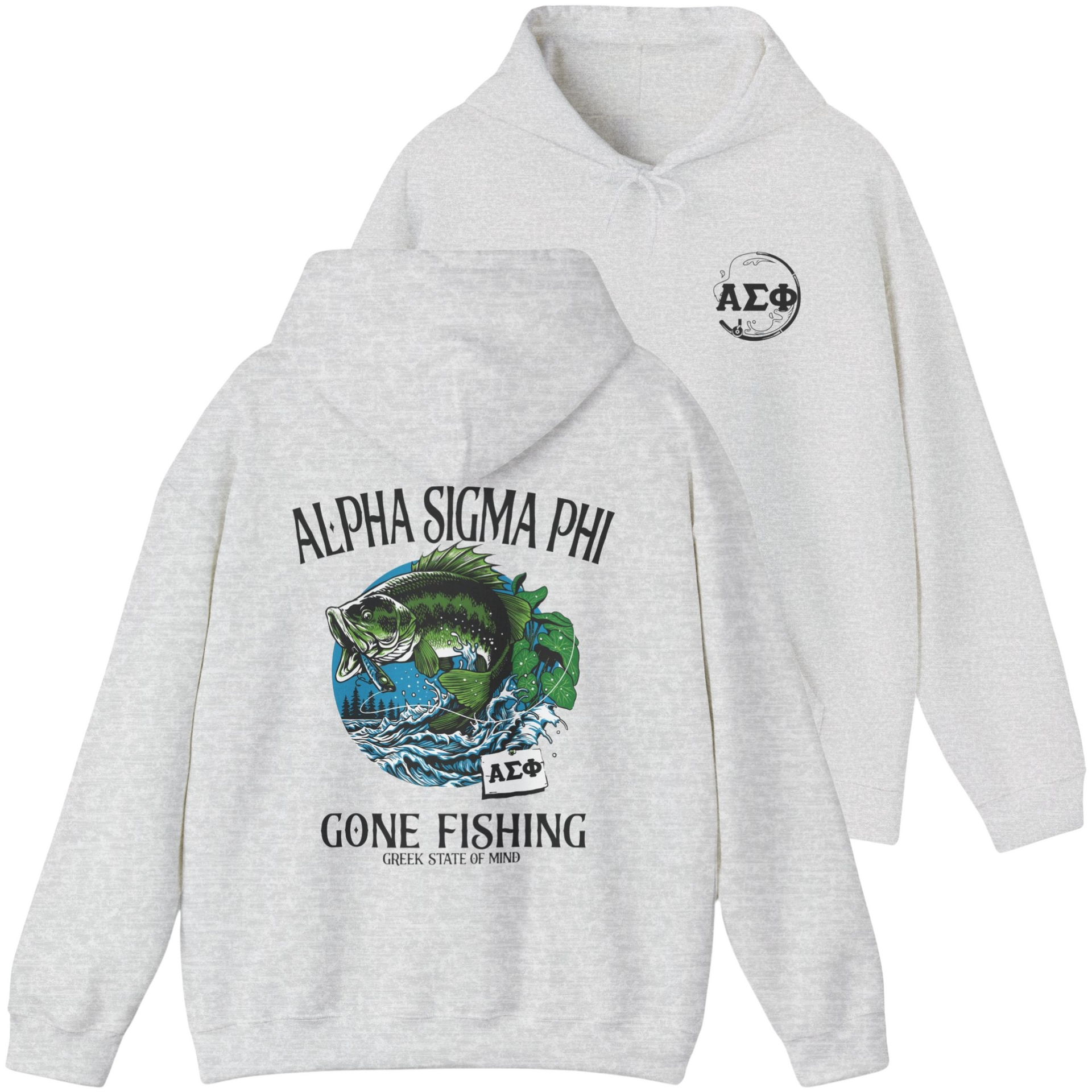 Ash Alpha Sigma Phi Graphic Hoodie | Gone Fishing