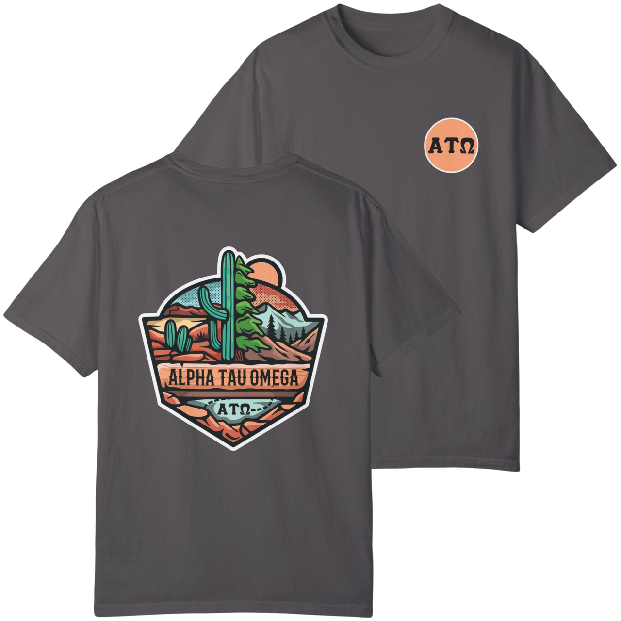 Graphite Alpha Tau Omega Graphic T-Shirt | Desert Mountains