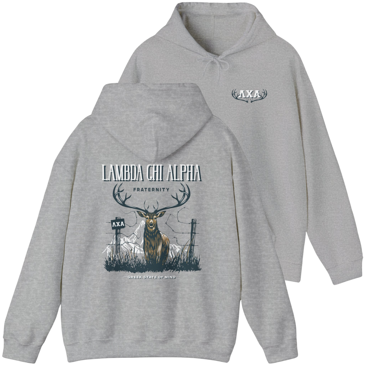 grey Lambda Chi Alpha Graphic Hoodie | Big Buck