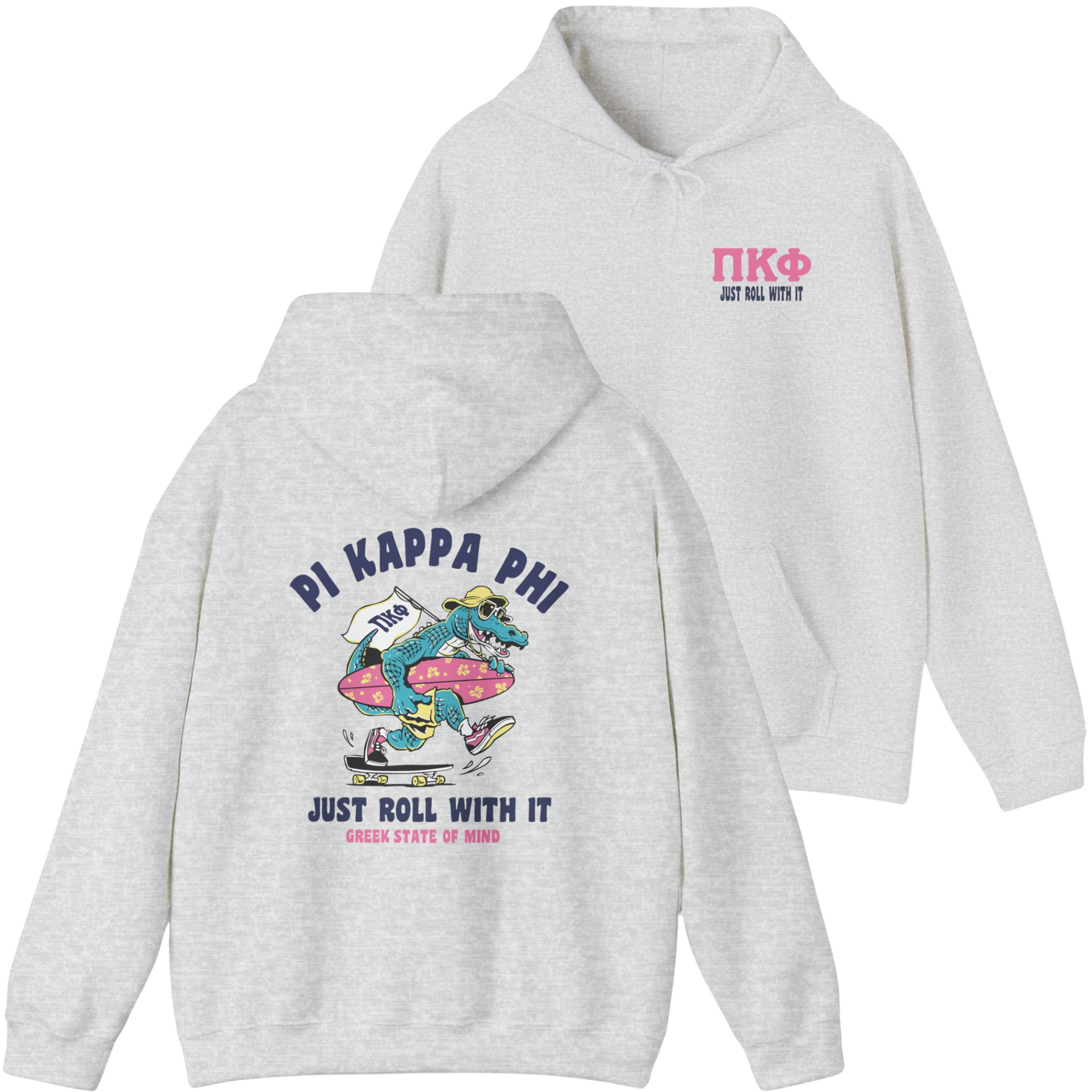 Grey Pi Kappa Phi Graphic Hoodie | Alligator Skater