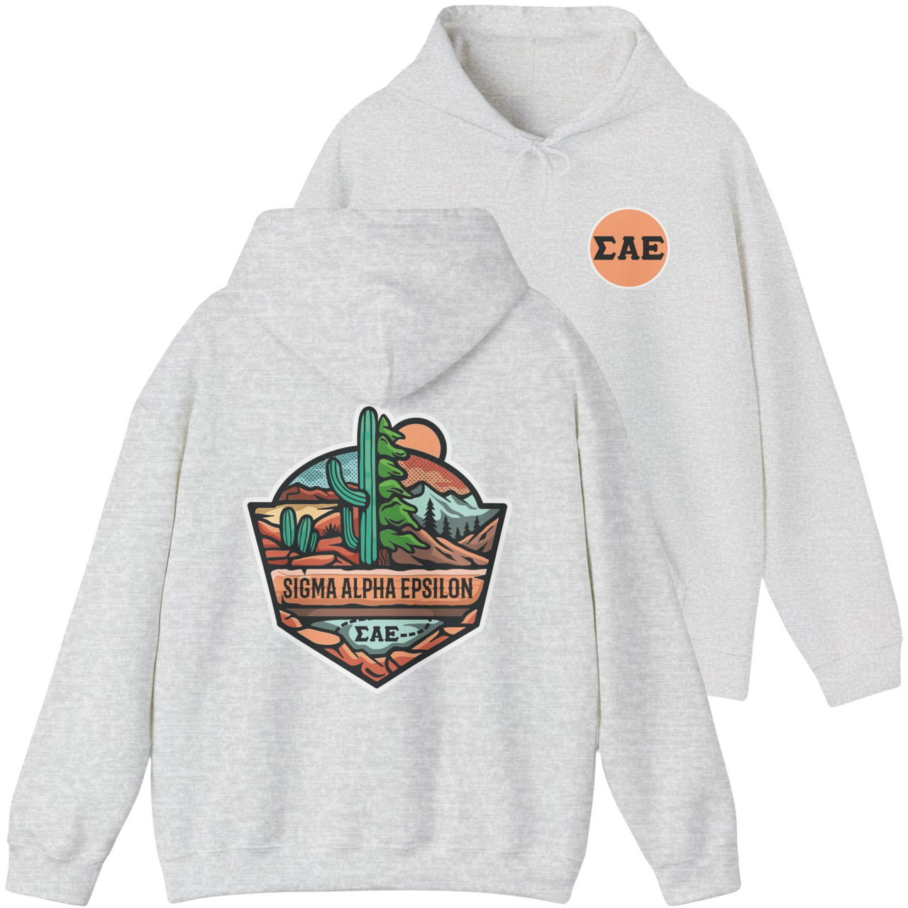 Grey Sigma Alpha Epsilon Graphic Hoodie | Desert Mountains