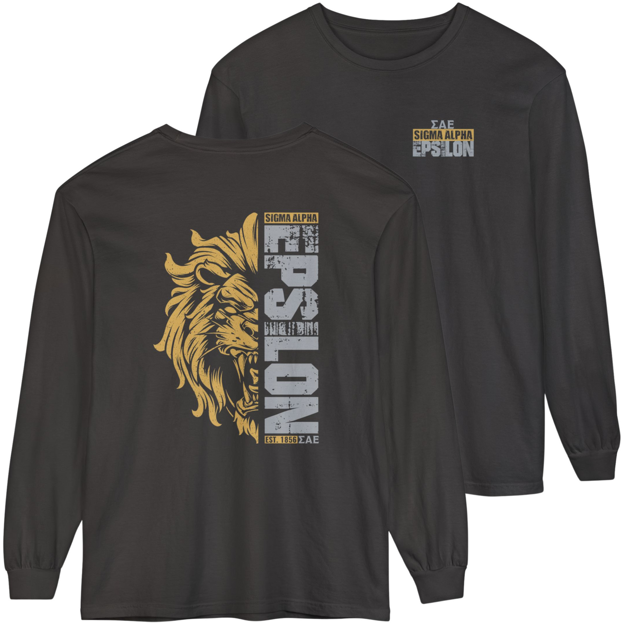 Grey Sigma Alpha Epsilon Graphic Long Sleeve T-Shirt | Lion Hearted
