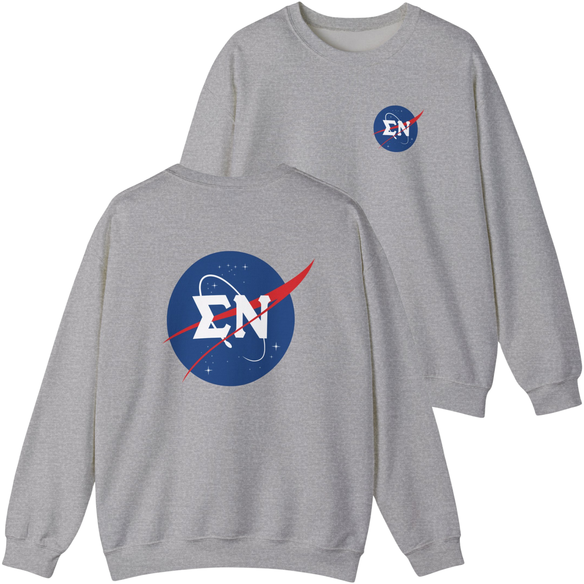 Gray sweatshirt with NASA logo on front and back