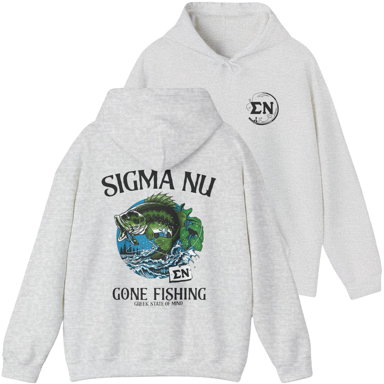 Grey Sigma Nu Graphic Hoodie | Gone Fishing