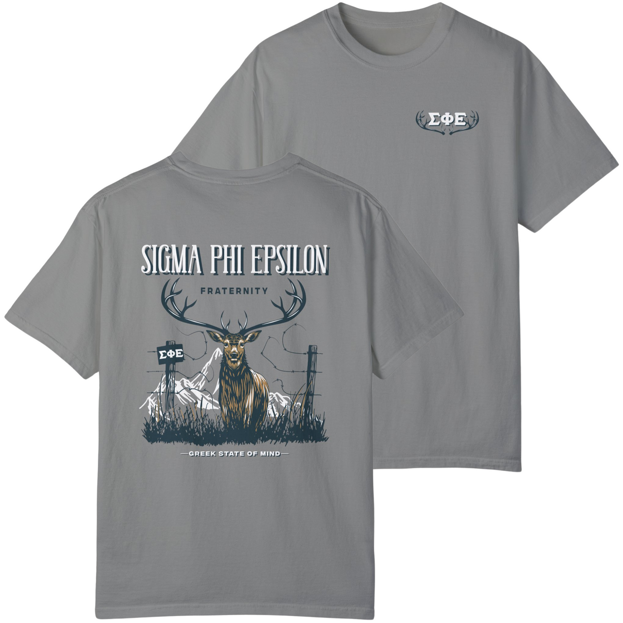 Grey Sigma Phi Epsilon Graphic T-Shirt | Big Buck