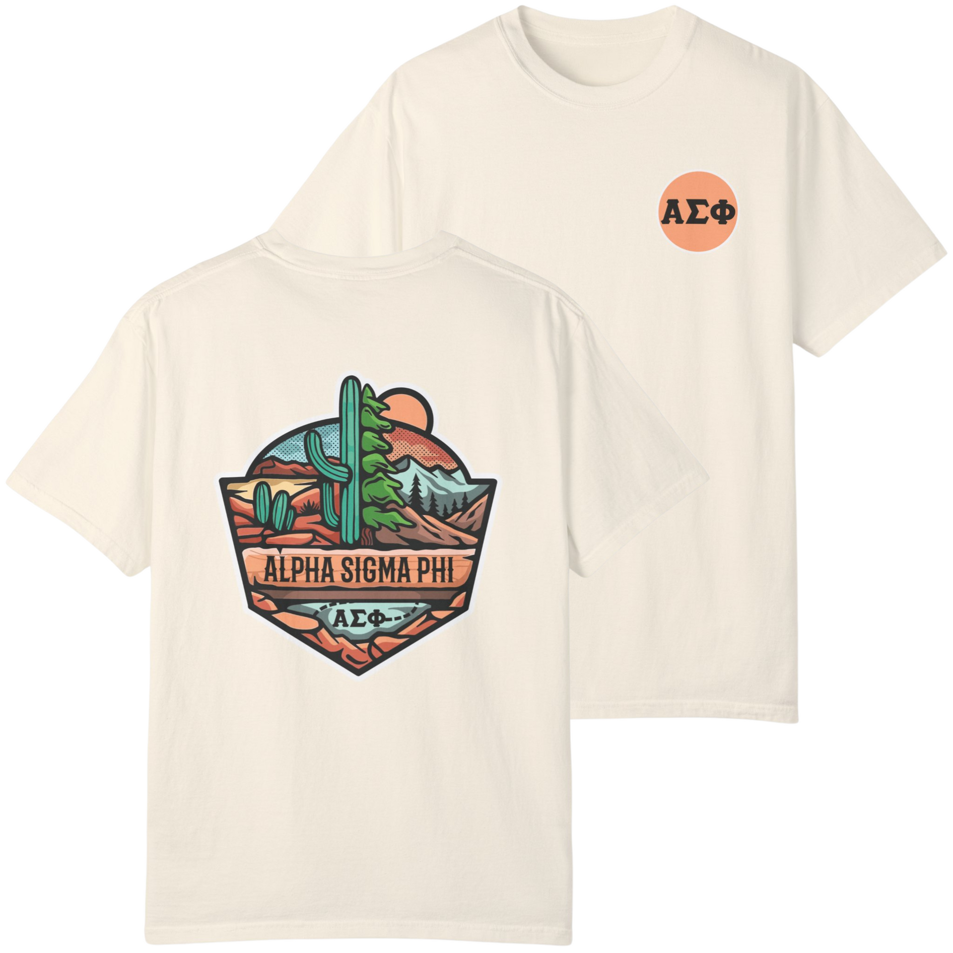 Ivory Alpha Sigma Phi Graphic T-Shirt | Desert Mountains