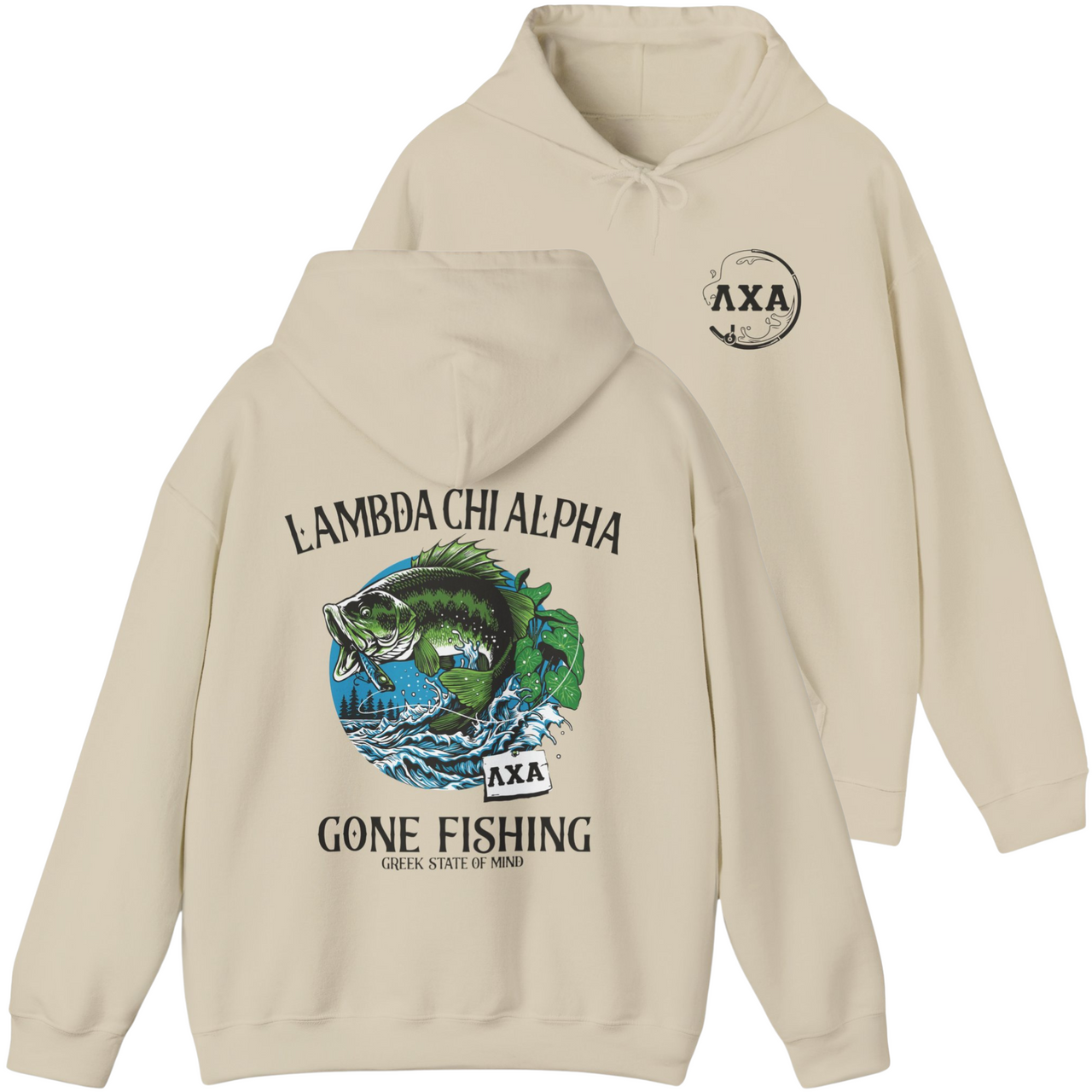 Sand Lambda Chi Alpha Graphic Hoodie | Gone Fishing