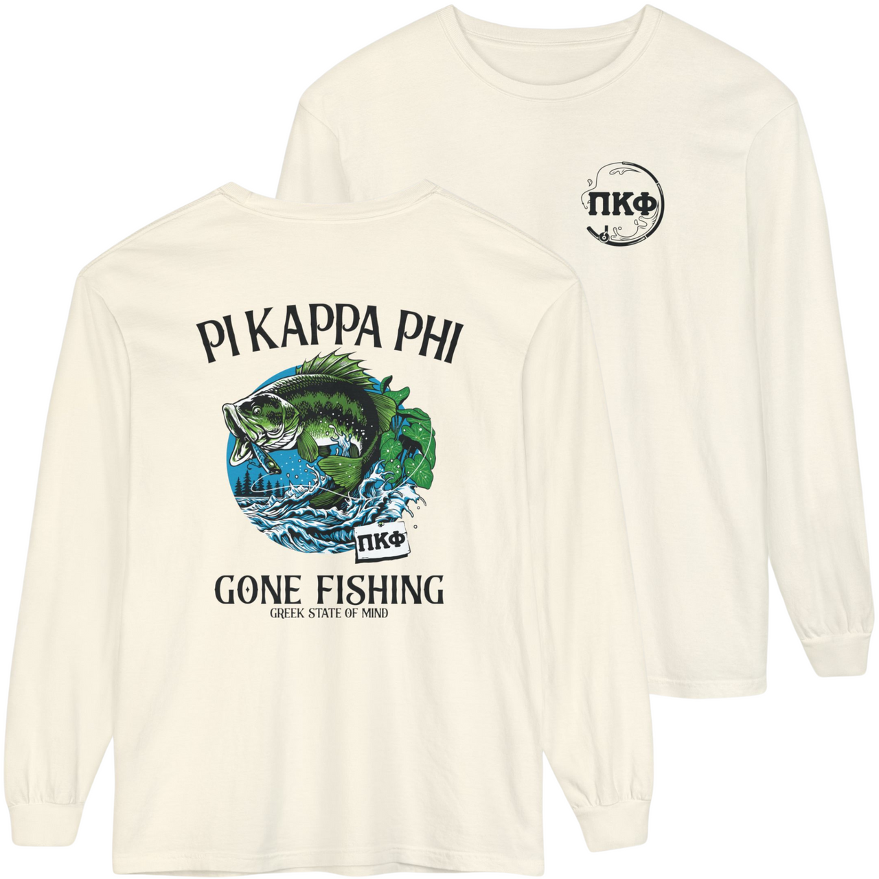 Ivory Pi Kappa Phi Graphic Long Sleeve T-Shirt | Gone Fishing